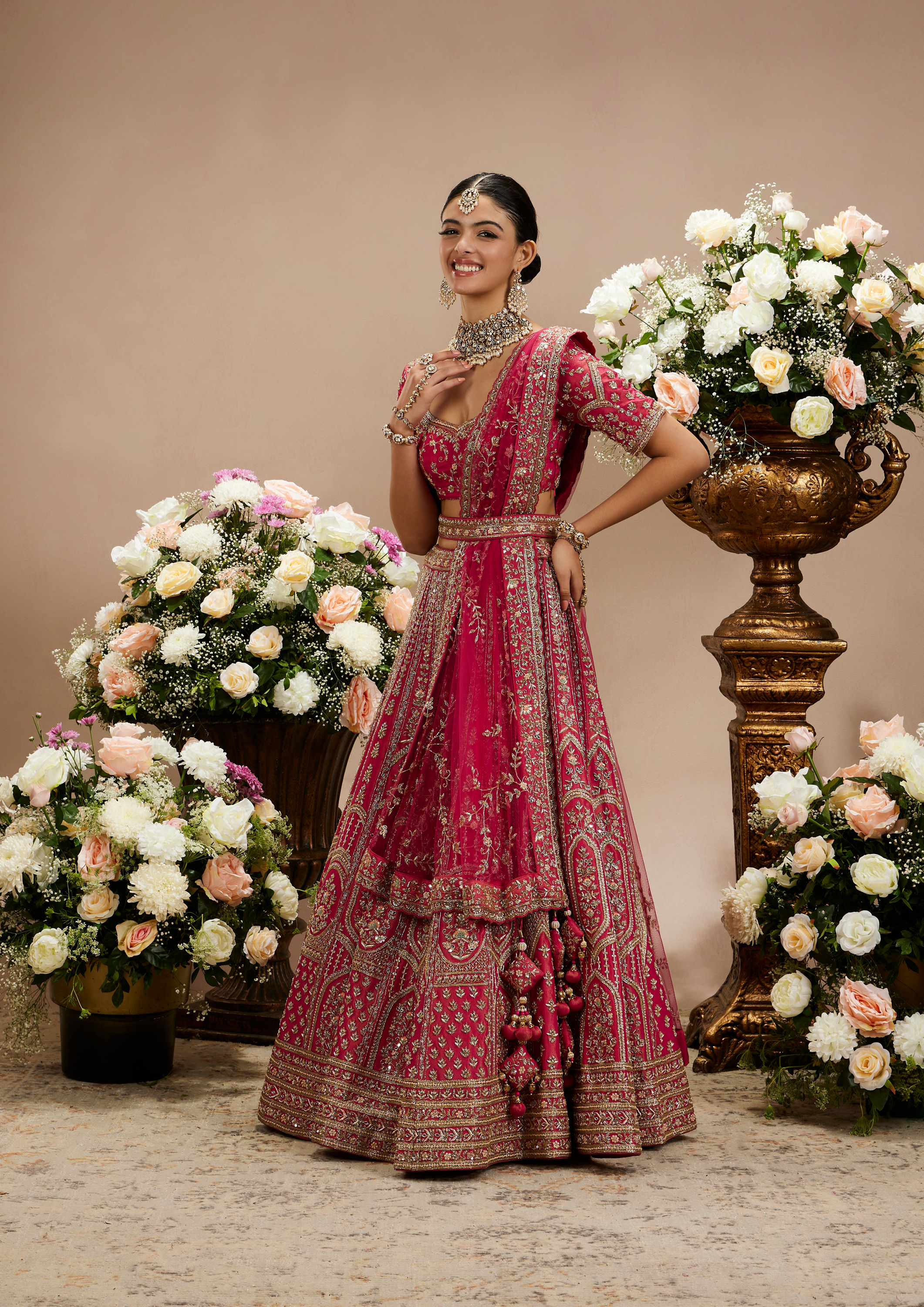 Twamev Women Radiant Rani Pink Bridal Lehenga