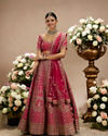 Rani Pink Zari Embroidered Lehenga with Floral And Buta Motifs And Pillow Trim Latkans
