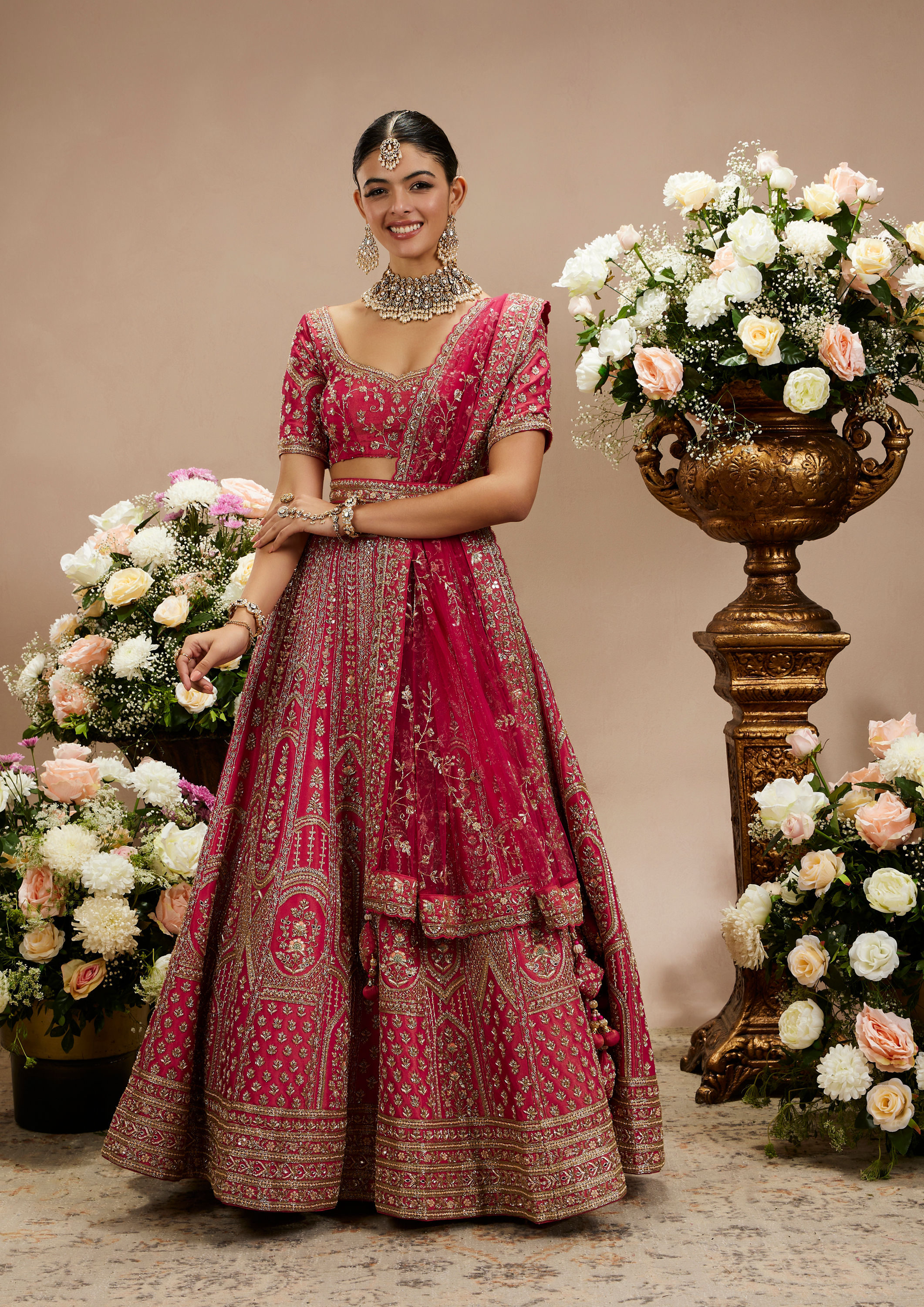 Twamev Women Radiant Rani Pink Bridal Lehenga