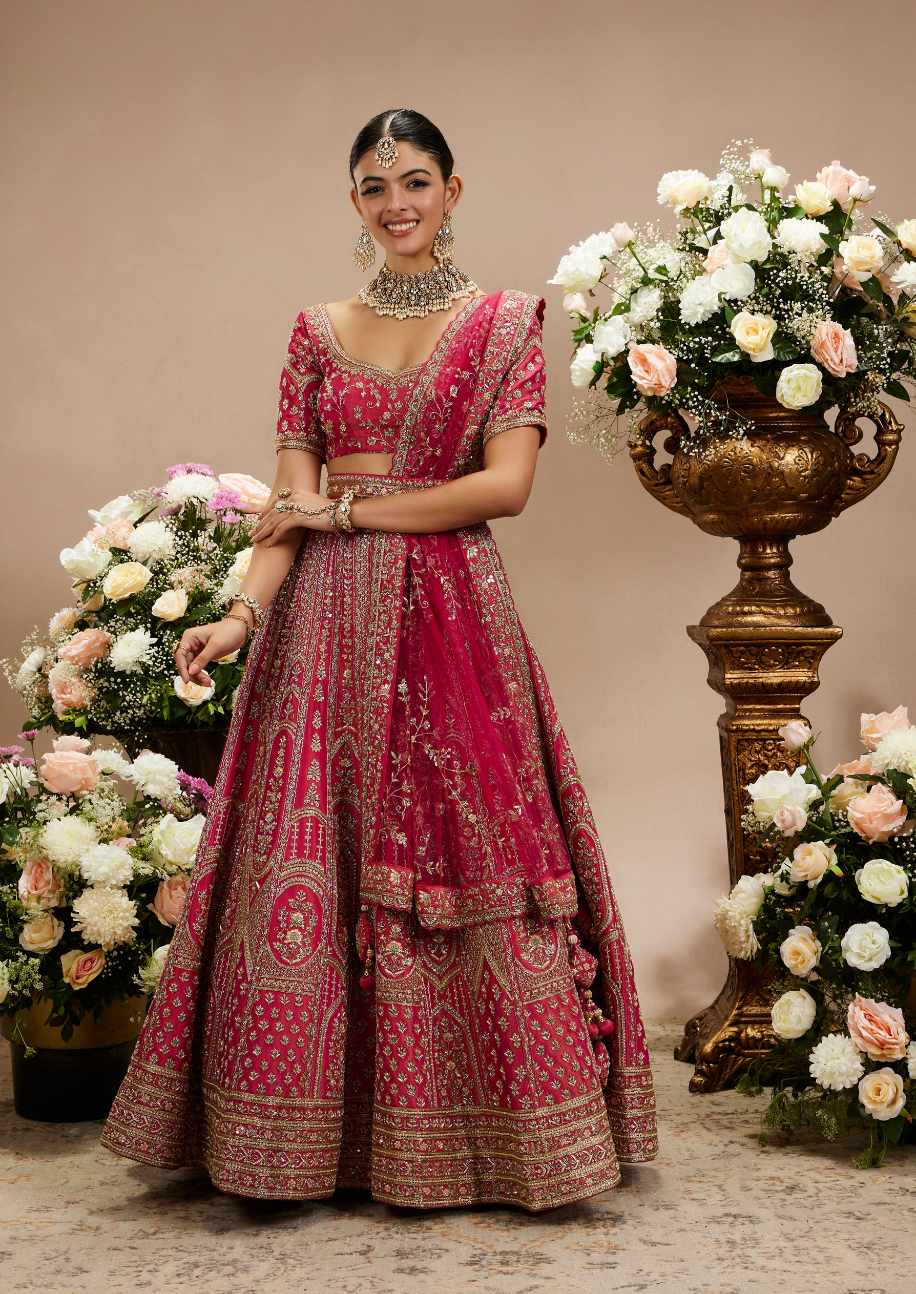 Twamev Women Radiant Rani Pink Bridal Lehenga