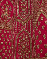 Twamev Women Rani Pink Zari Embroidered Lehenga with Floral And Buta Motifs And Pillow Trim Latkans