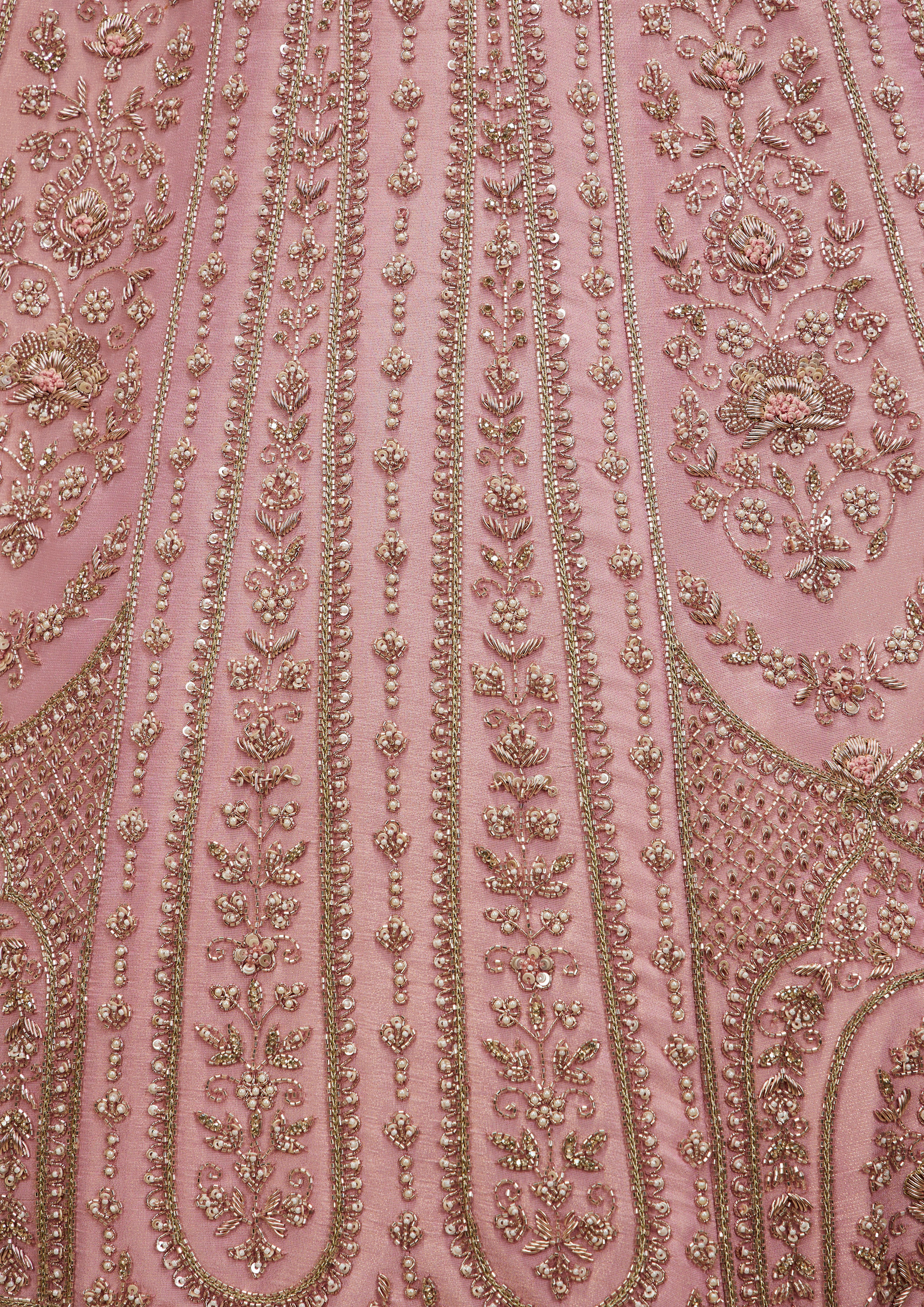 Twamev Women Dusty Pink Floral Embroidered Lehenga with Darbar, Floral Buta Motifs And Tassel Trims