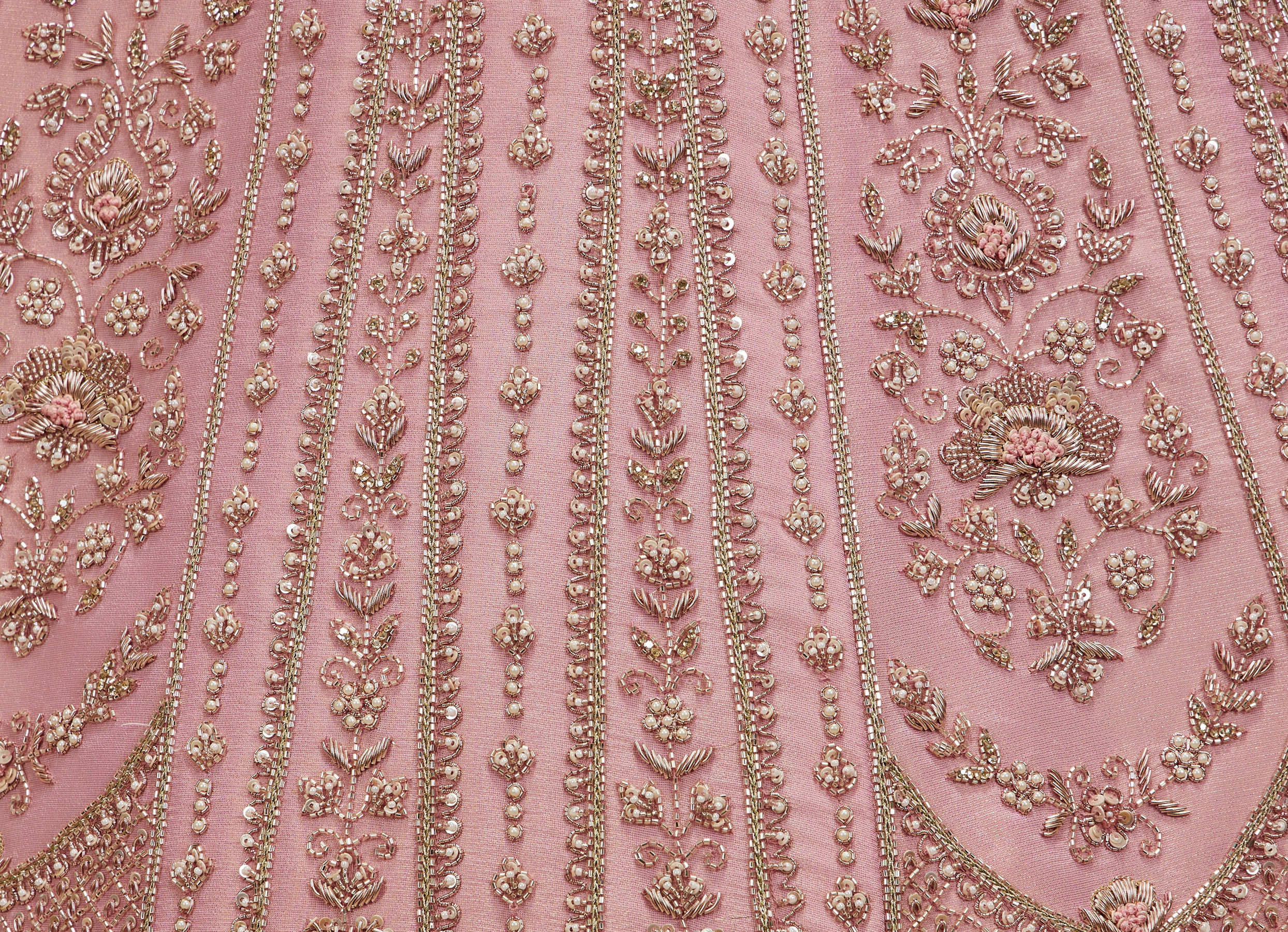 Twamev Women Dusty Pink Floral Embroidered Lehenga with Darbar, Floral Buta Motifs And Tassel Trims