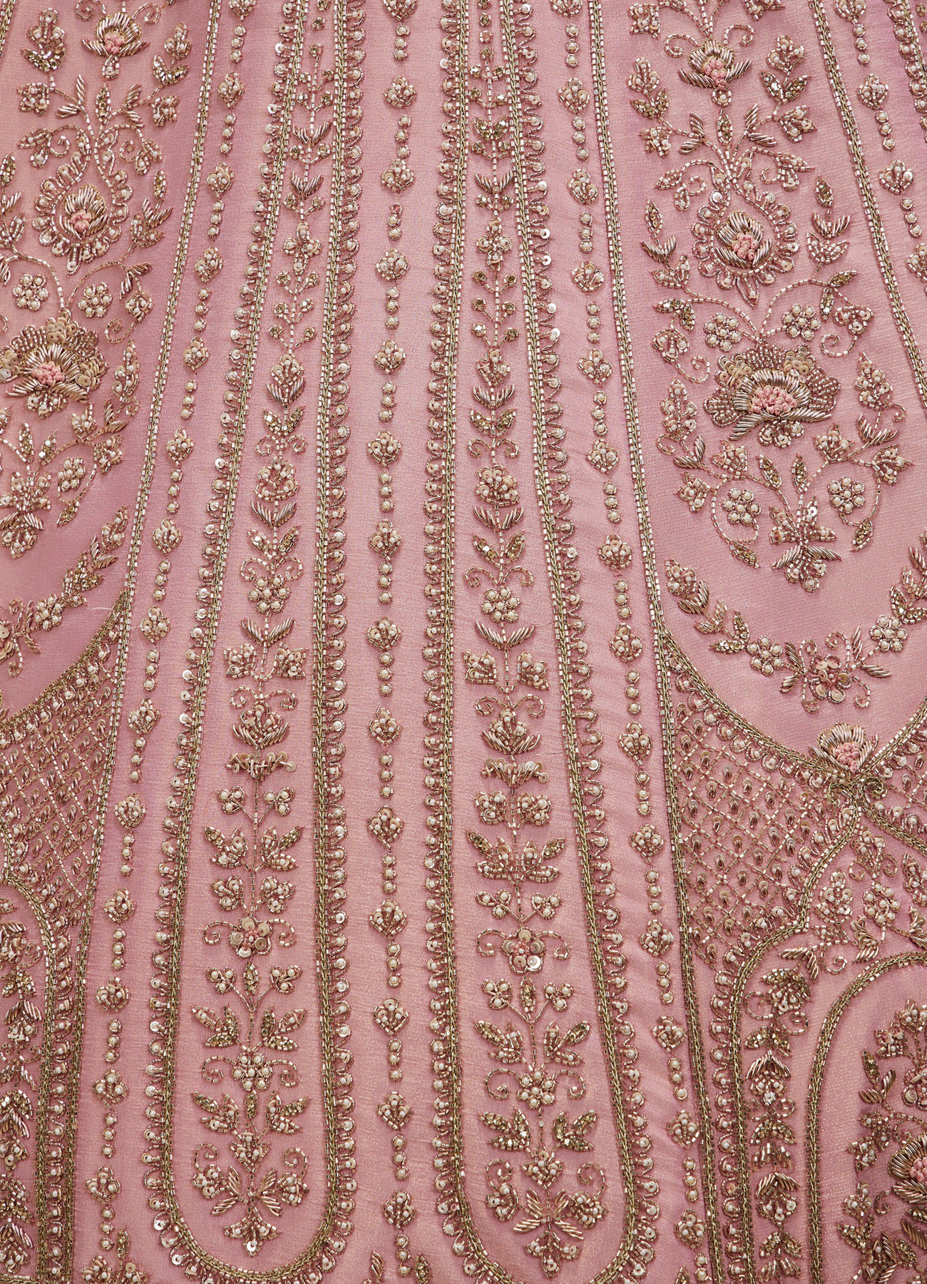 Twamev Women Dusty Pink Floral Embroidered Lehenga with Darbar, Floral Buta Motifs And Tassel Trims