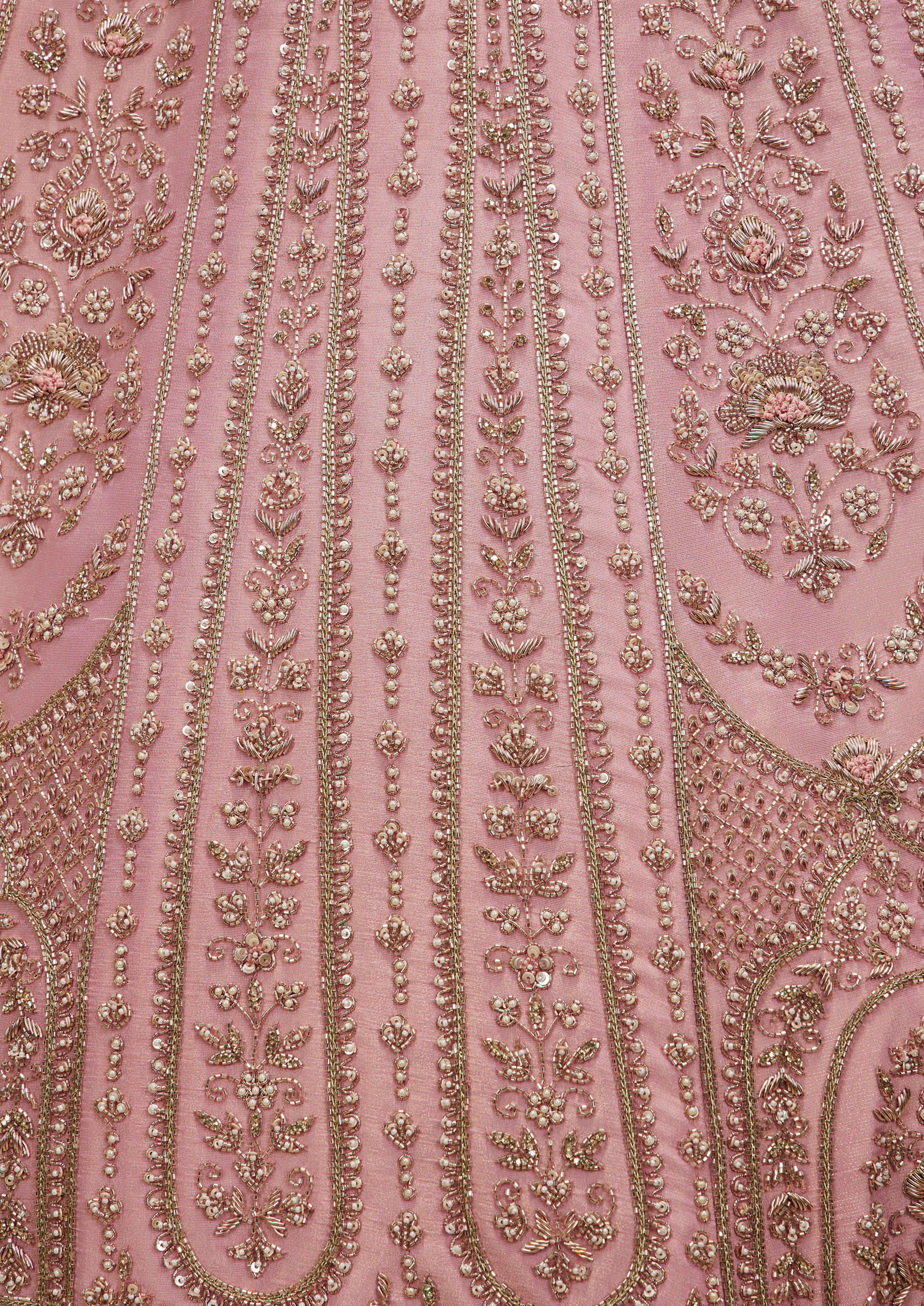 Twamev Women Dusty Pink Floral Embroidered Lehenga with Darbar, Floral Buta Motifs And Tassel Trims