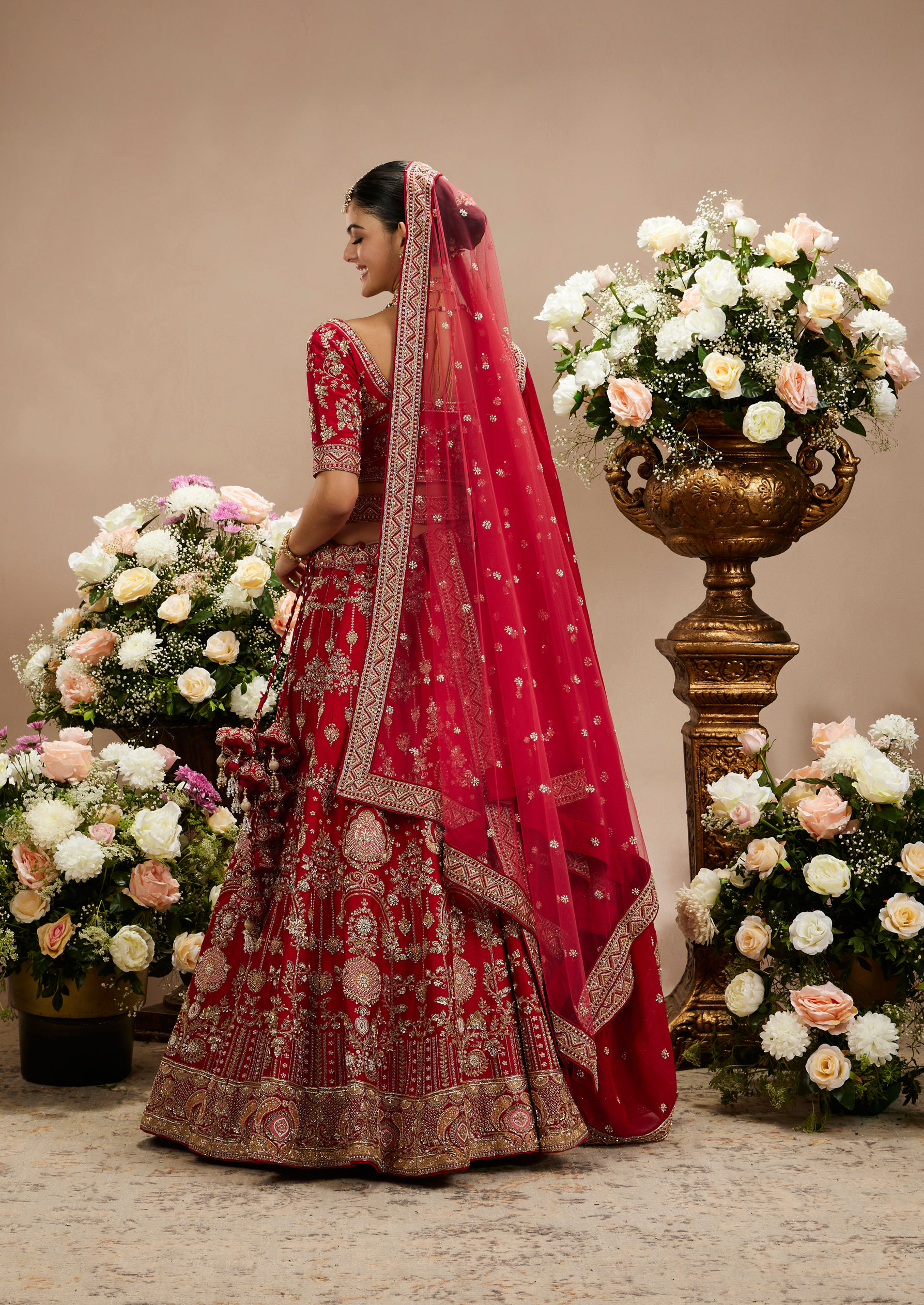 Twamev Women Radiant Red Silk Bridal Lehenga