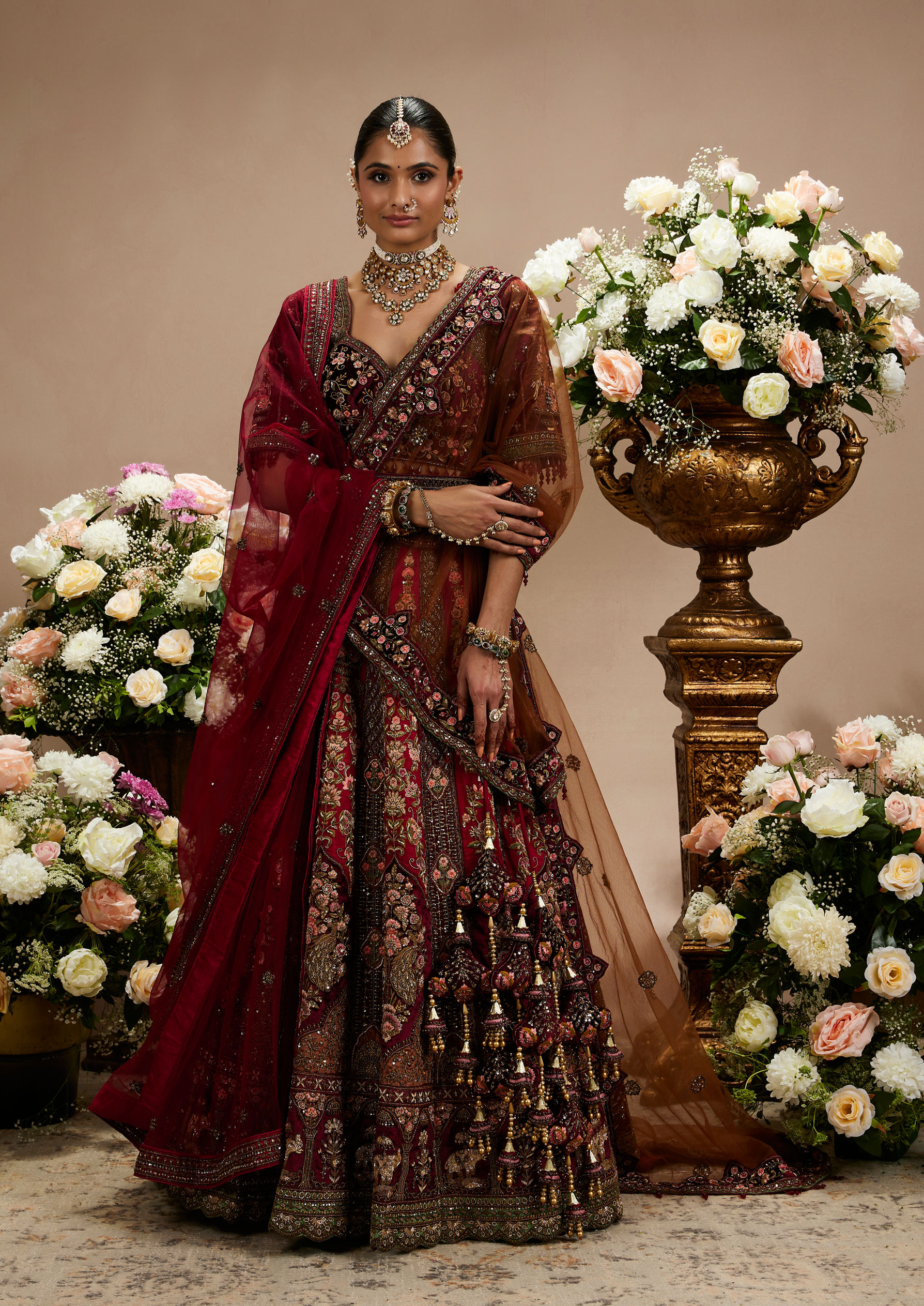 Twamev Women Maroon Grandeur Bridal Lehenga