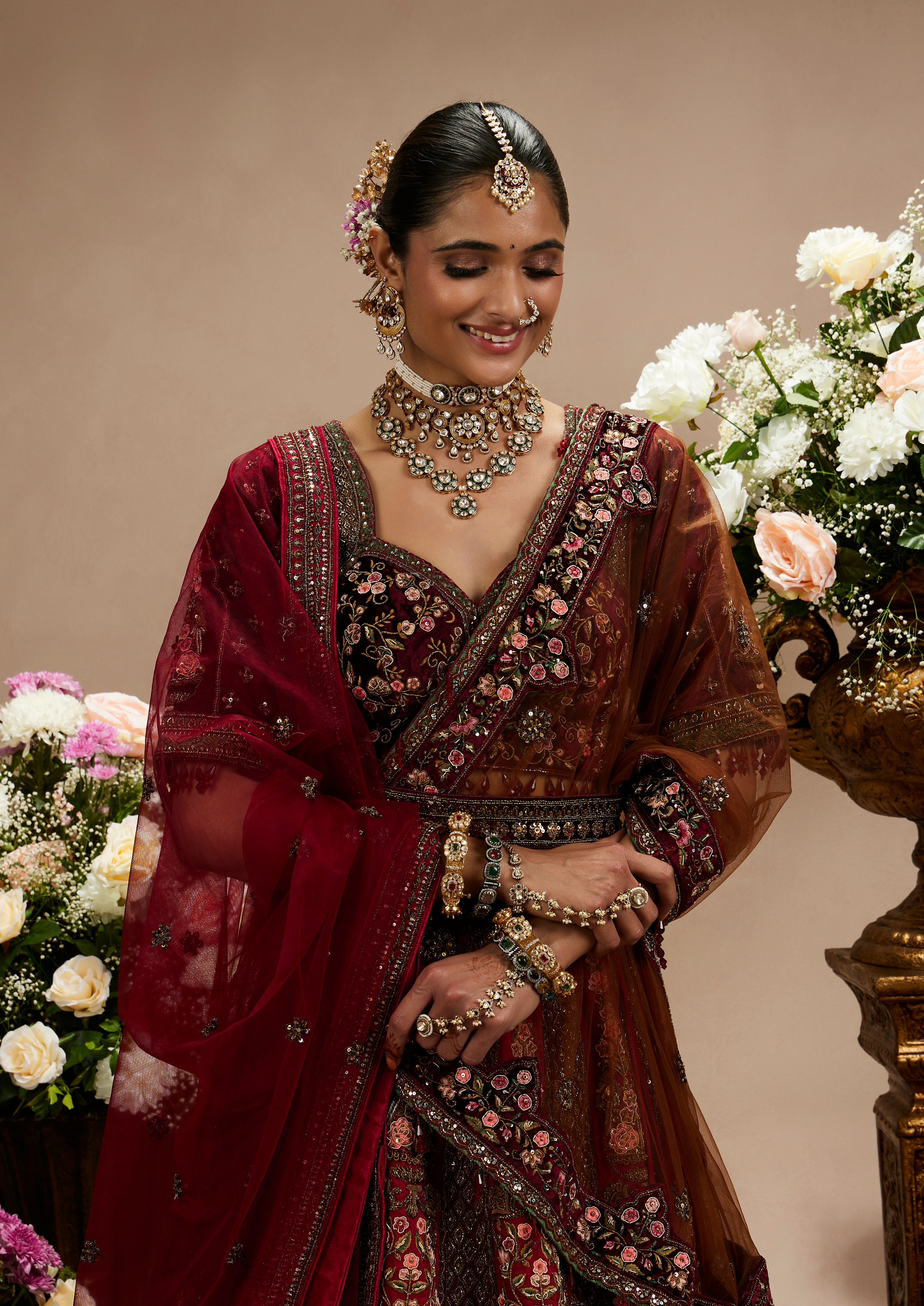 Twamev Women Maroon Grandeur Bridal Lehenga