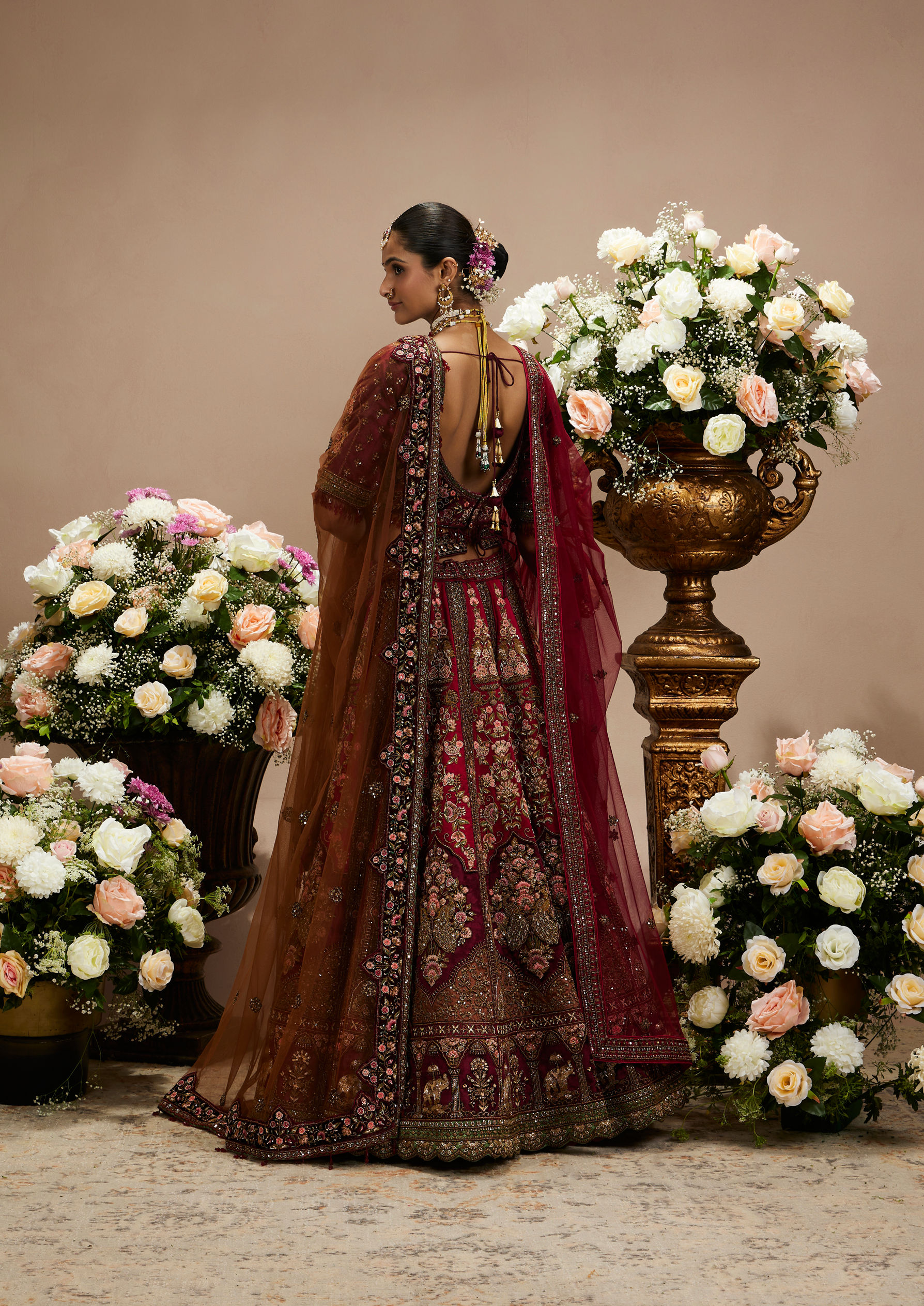 Twamev Women Maroon Grandeur Bridal Lehenga