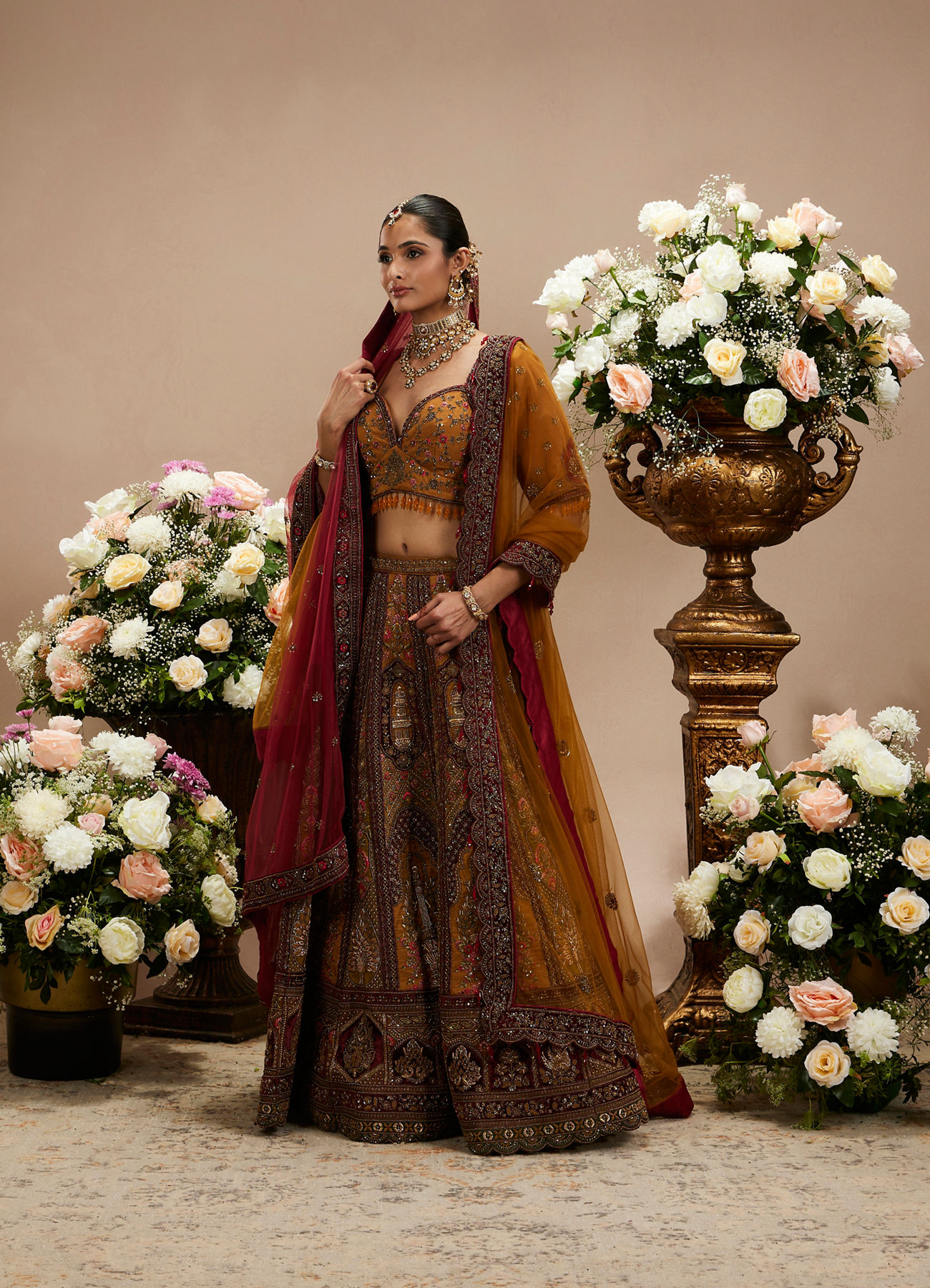 Twamev Women Buttercup Yellow Zari Embroidered Lehenga with Darbar Motifs And Floral Butas