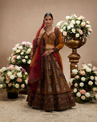 Twamev Women Buttercup Yellow Zari Embroidered Lehenga with Darbar Motifs And Floral Butas