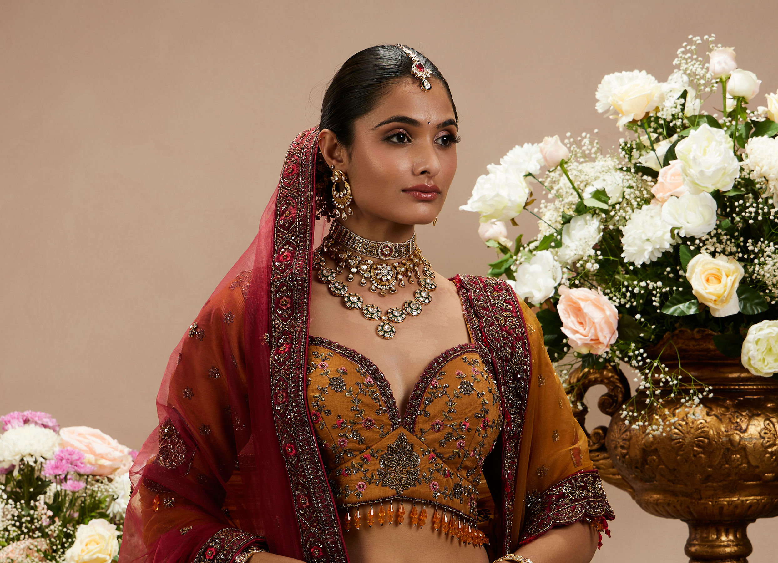 Twamev Women Buttercup Yellow Zari Embroidered Lehenga with Darbar Motifs And Floral Butas