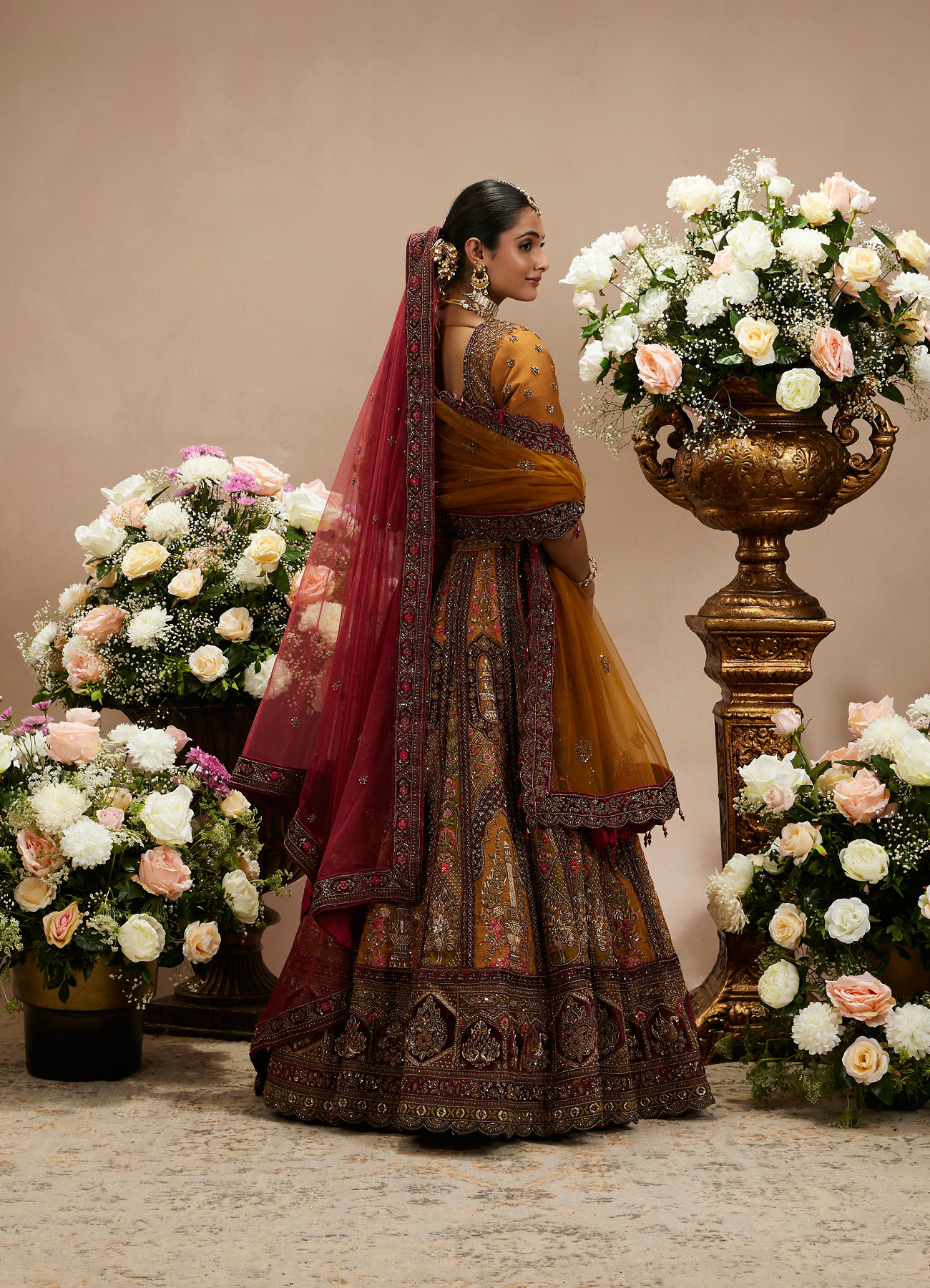 Twamev Women Buttercup Yellow Zari Embroidered Lehenga with Darbar Motifs And Floral Butas