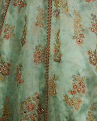 Twamev Women Sea Green Organza Printed Zari Embroidered Lehenga