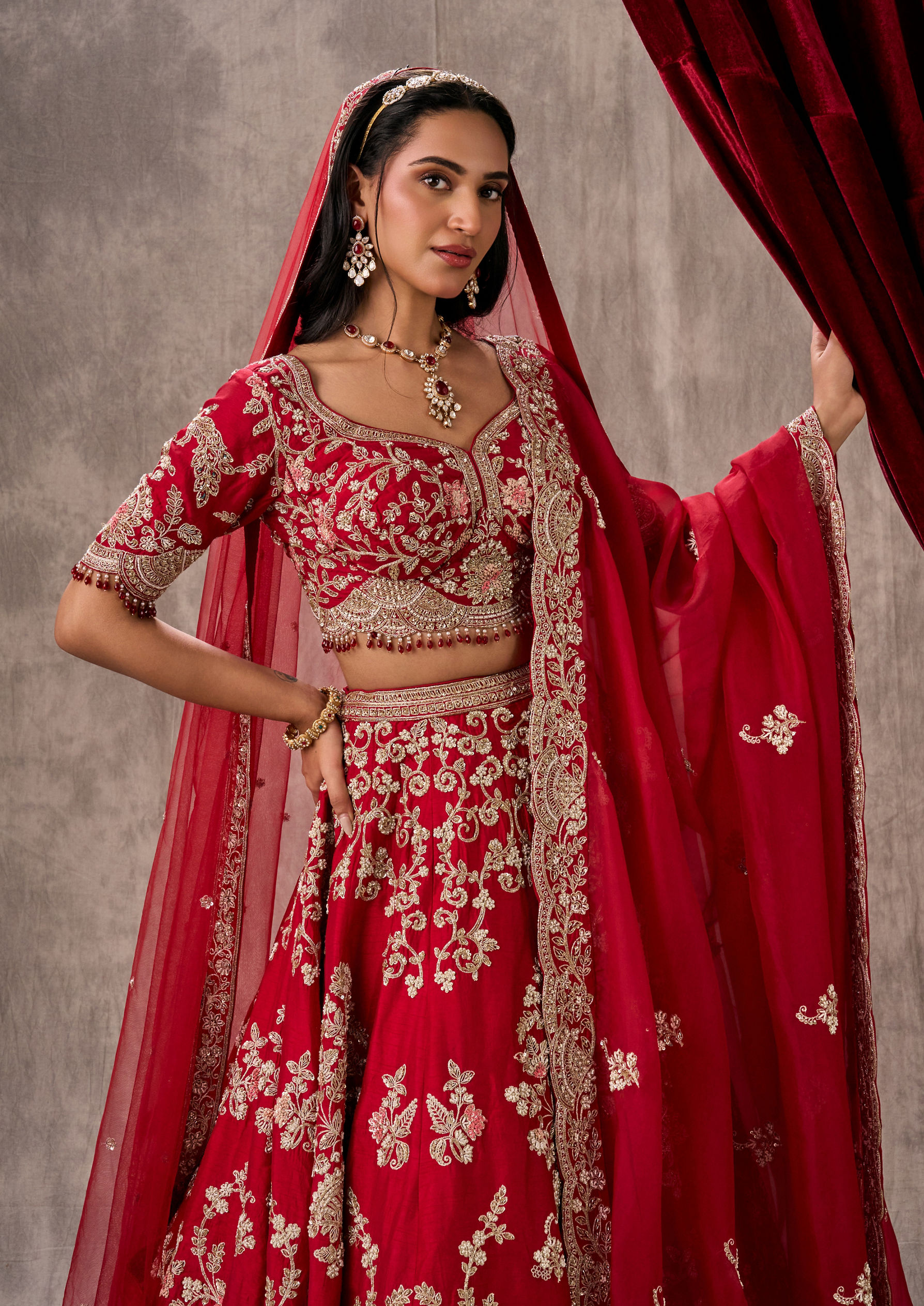Twamev Women Rani Pink Festive Bridal Lehenga