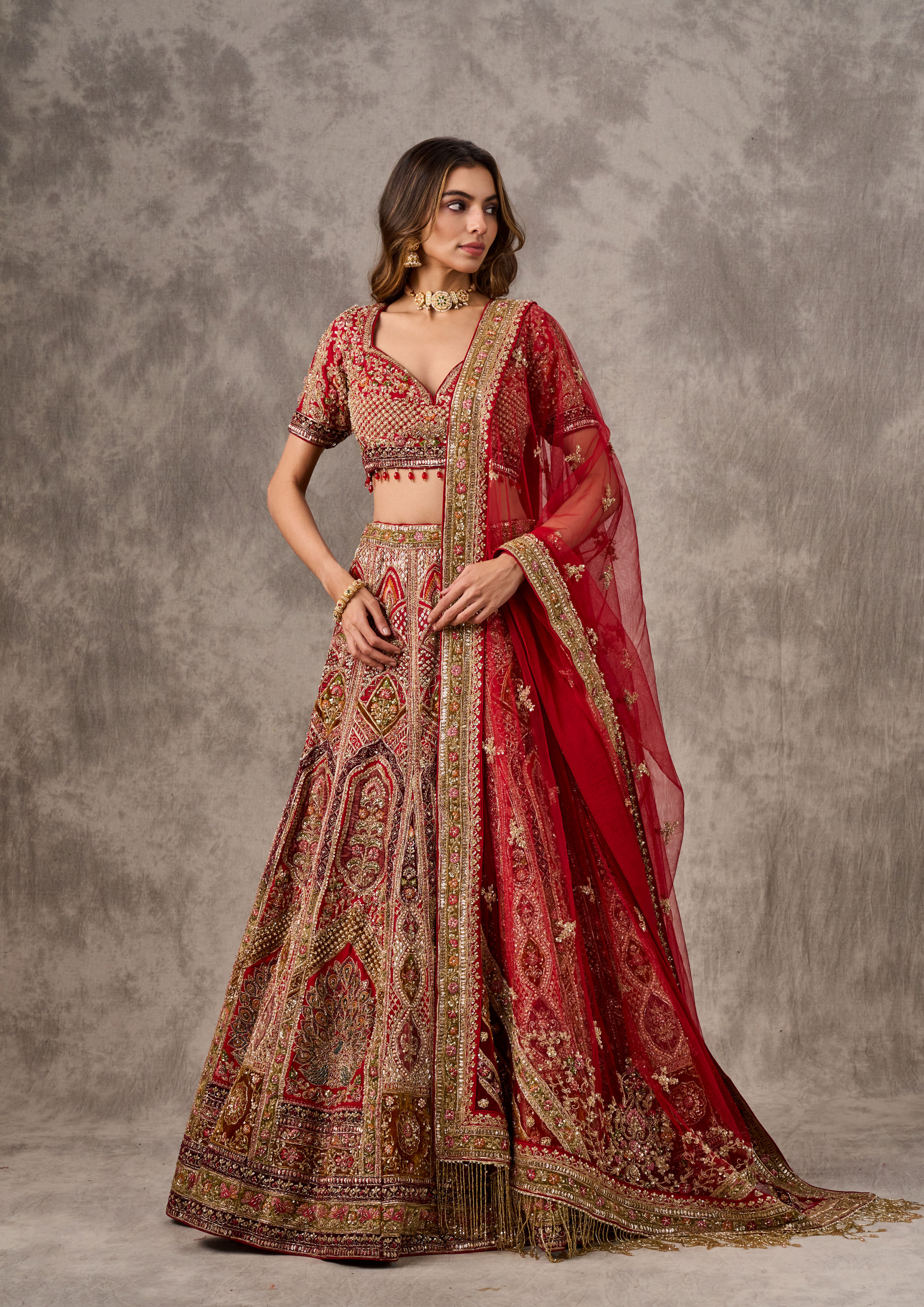 Twamev Women Regal Red Radiance Bridal Lehenga