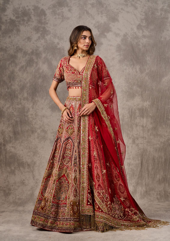 Twamev Women Regal Red Radiance Bridal Lehenga