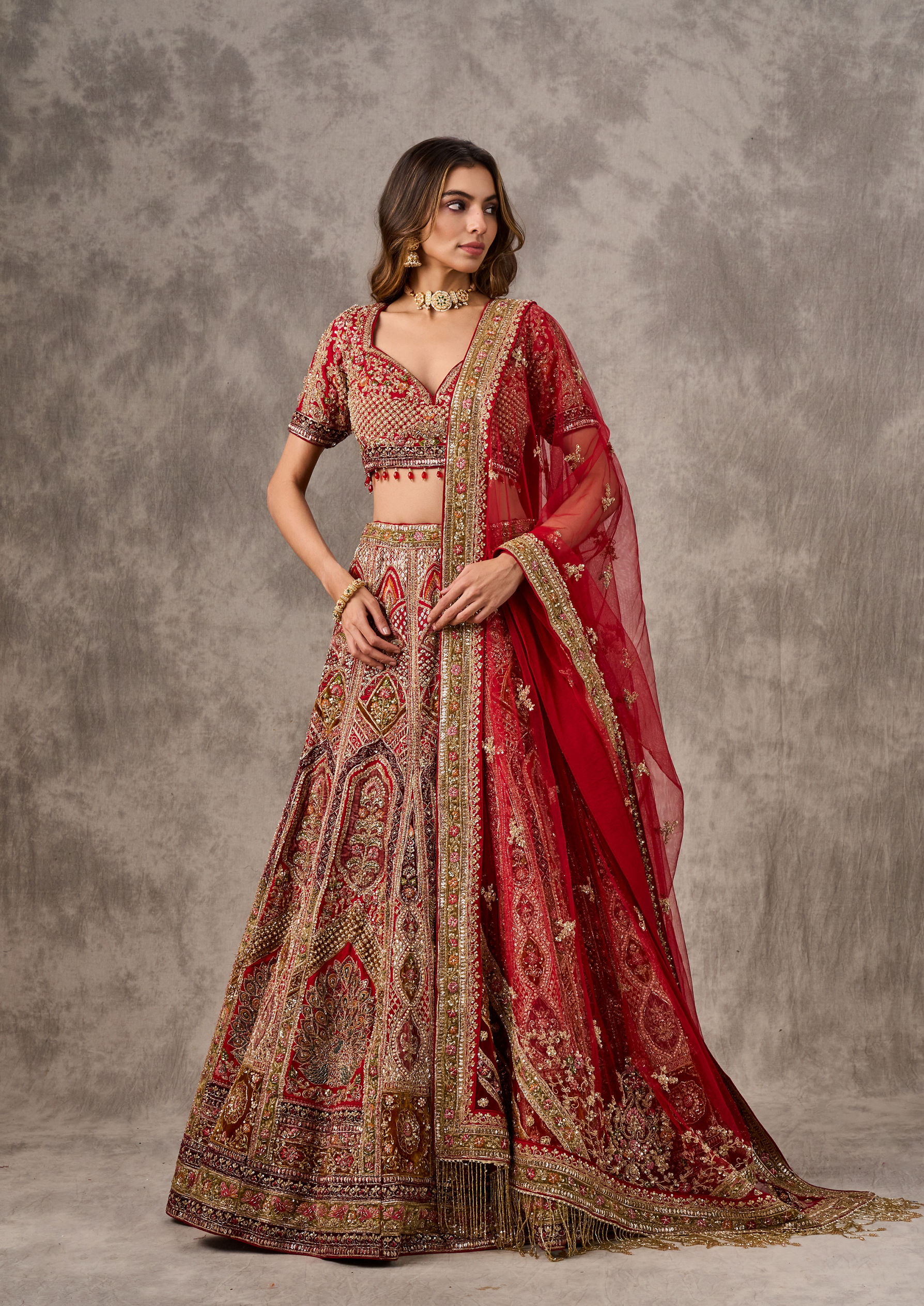 Twamev Women Regal Red Radiance Bridal Lehenga