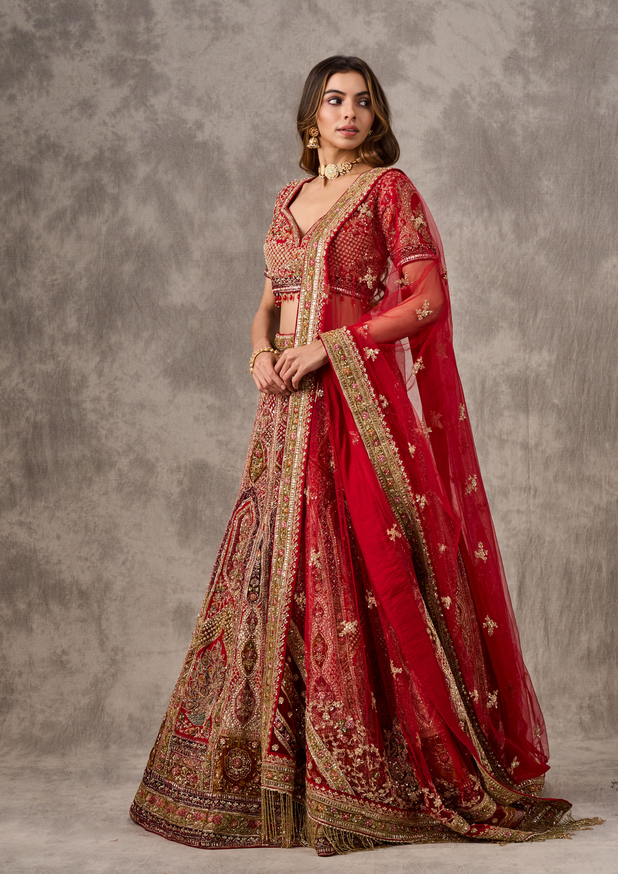 Twamev Women Regal Red Radiance Bridal Lehenga