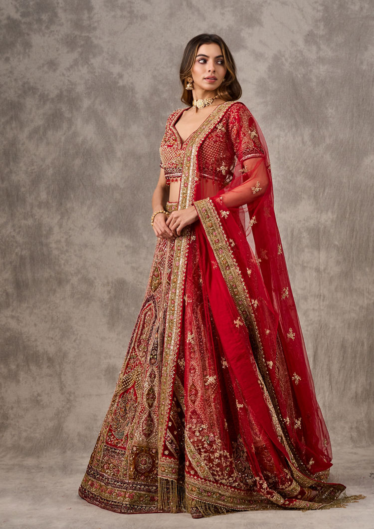 Twamev Women Regal Red Radiance Bridal Lehenga