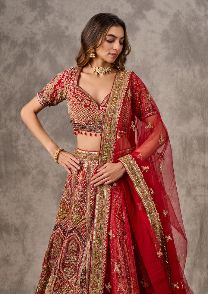 Twamev Women Regal Red Radiance Bridal Lehenga