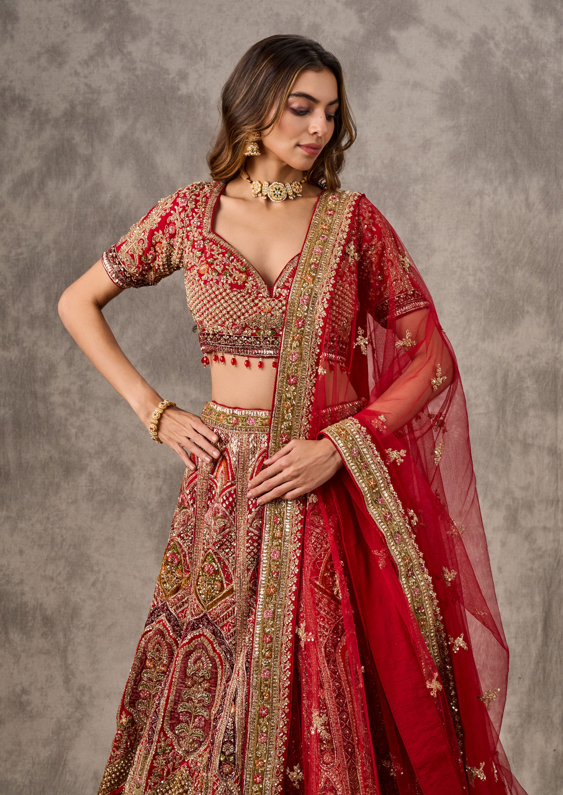 Twamev Women Regal Red Radiance Bridal Lehenga