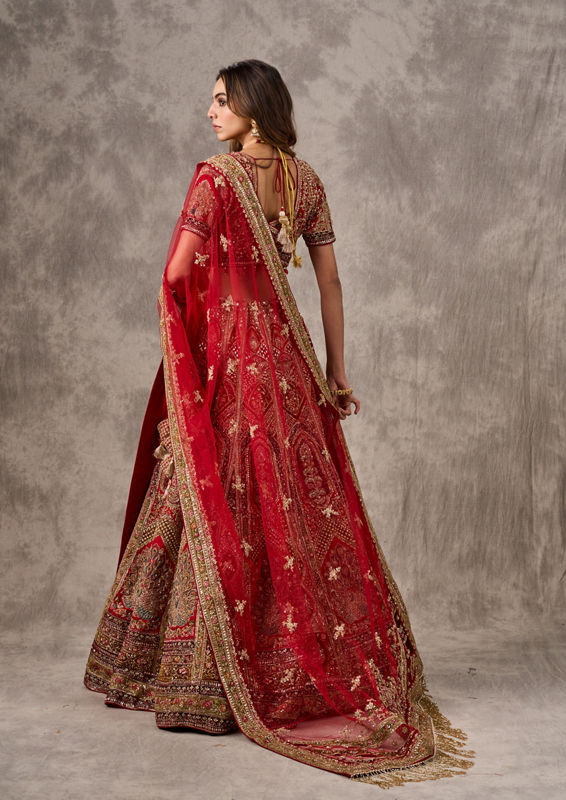 Twamev Women Regal Red Radiance Bridal Lehenga