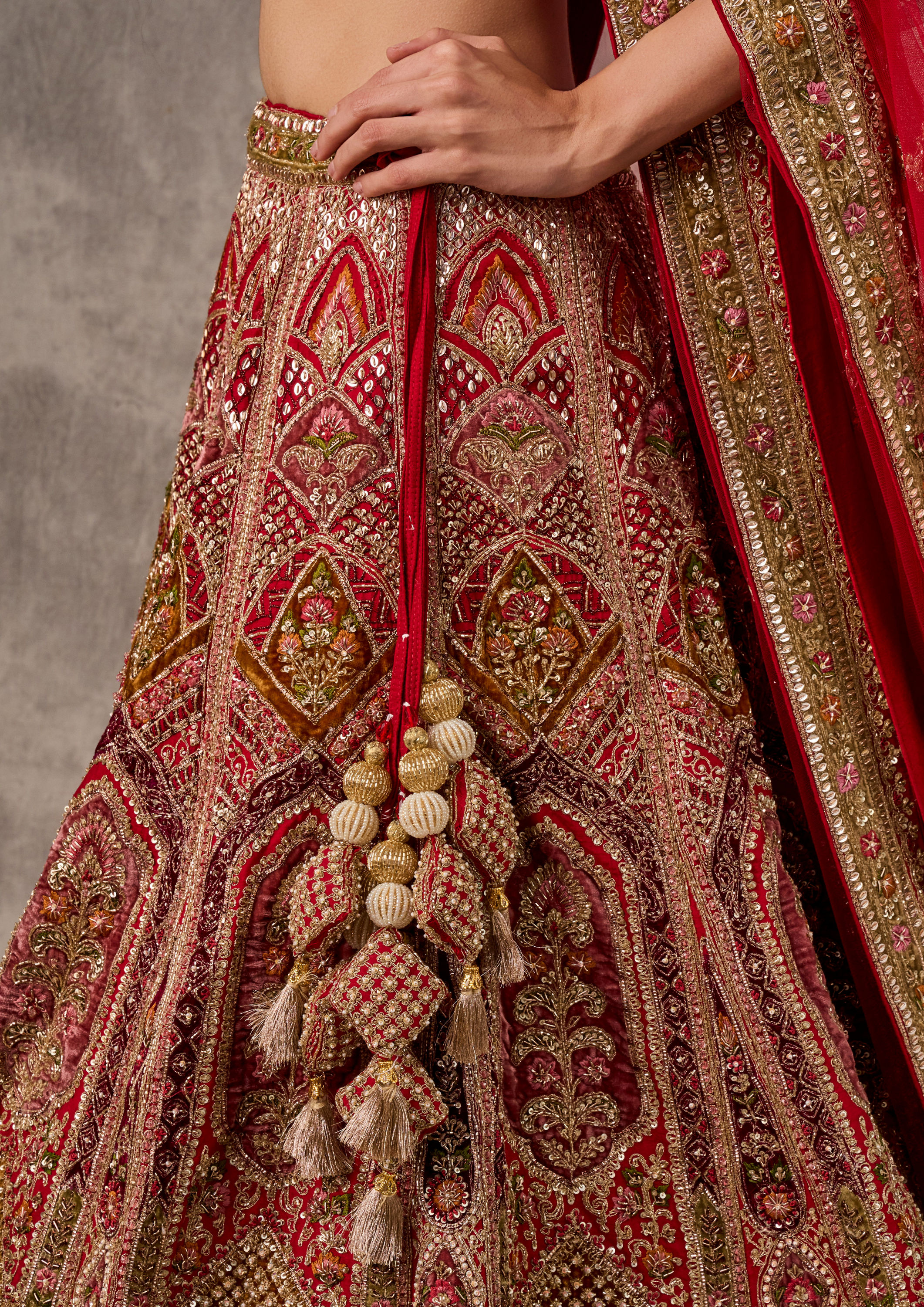 Twamev Women Regal Red Radiance Bridal Lehenga