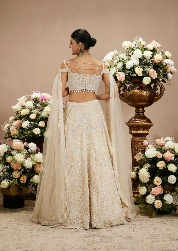 Twamev Women Cream Elegance Lehenga