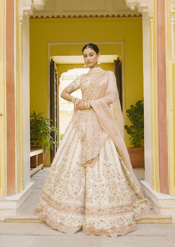 Twamev Women Cream Splendor Lehenga