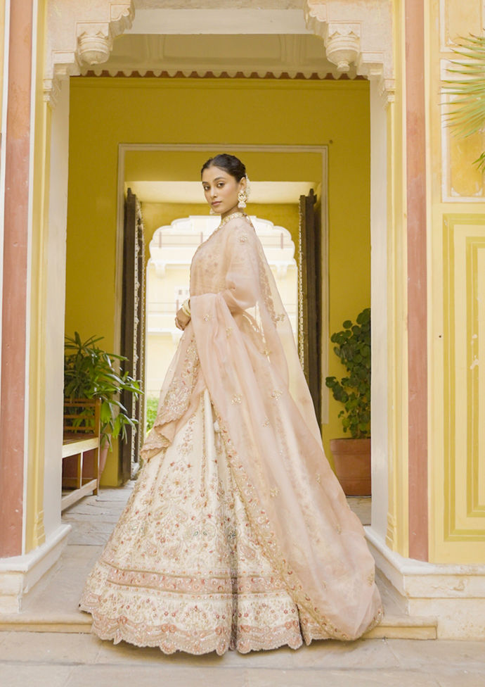 Twamev Women Cream Splendor Lehenga