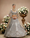 Steel Grey Jaal Patterned Sequinned Lehenga with Cutdana Work
