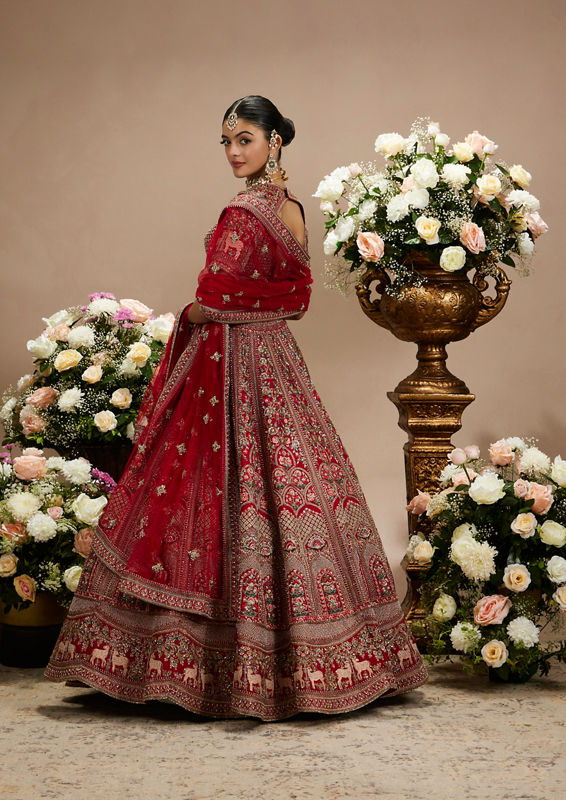 Twamev Women Radiant Red Bridal Lehenga Set