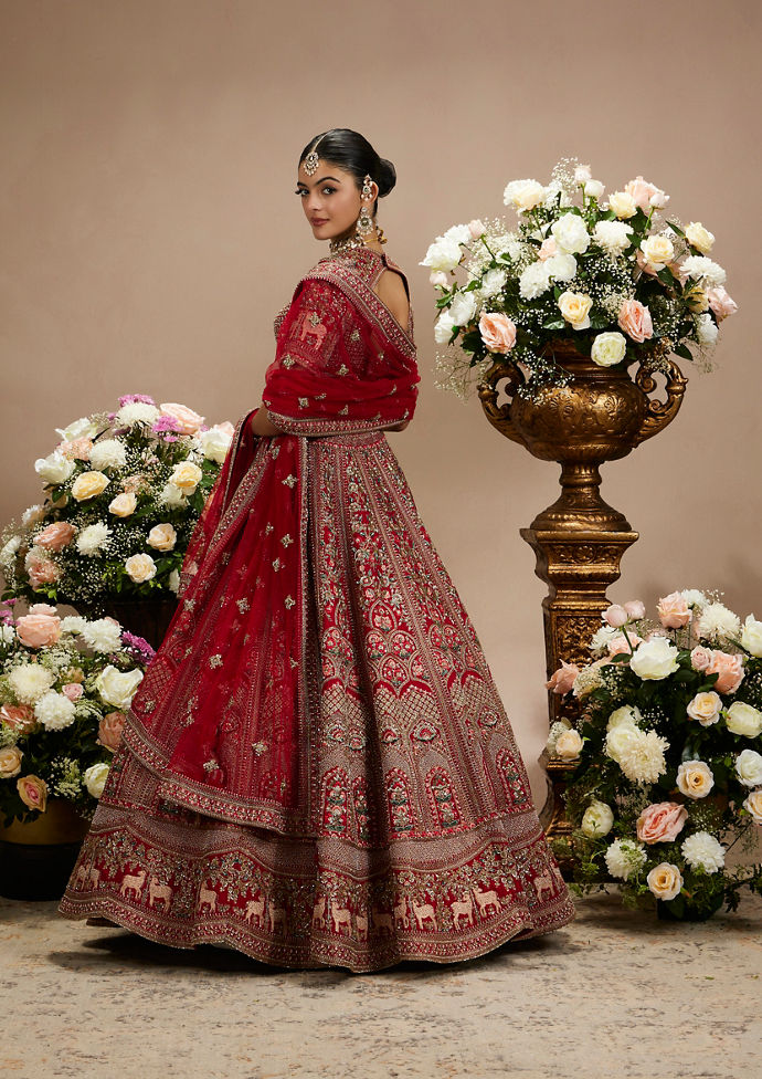 Twamev Women Radiant Red Bridal Lehenga Set