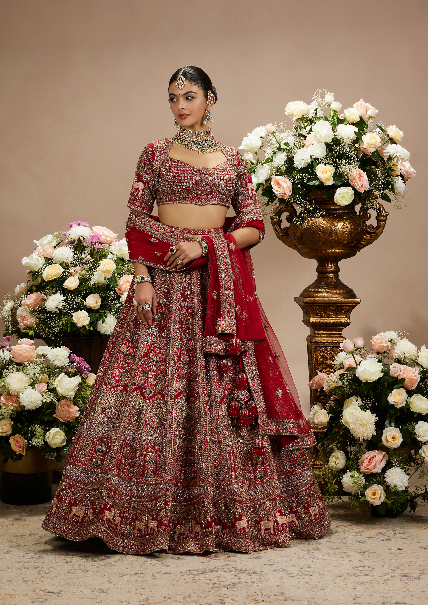 Twamev Women Radiant Red Bridal Lehenga Set