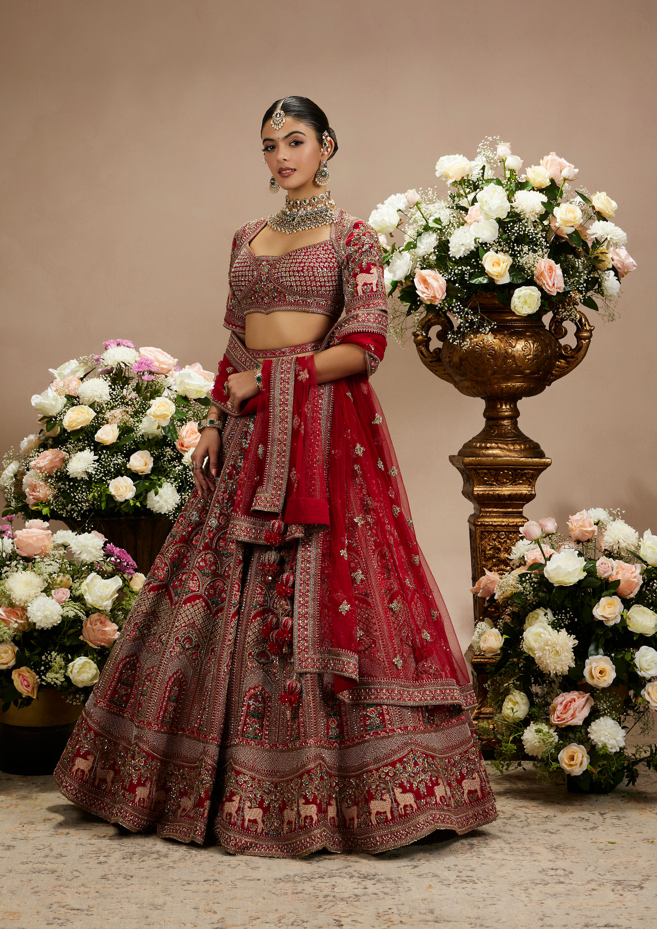 Twamev Women Radiant Red Bridal Lehenga Set