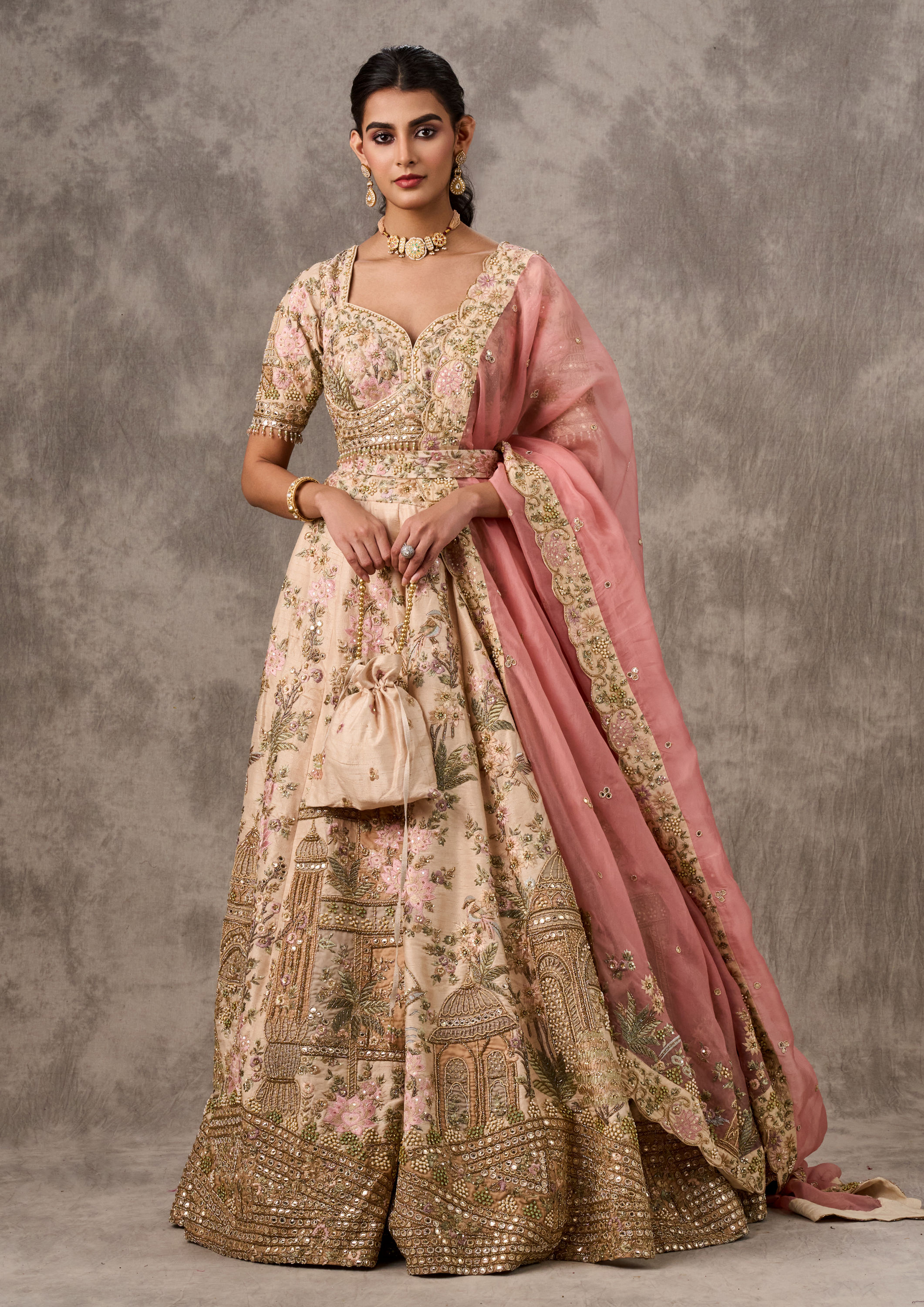 Twamev Women Radiant Cream Bridal Lehenga