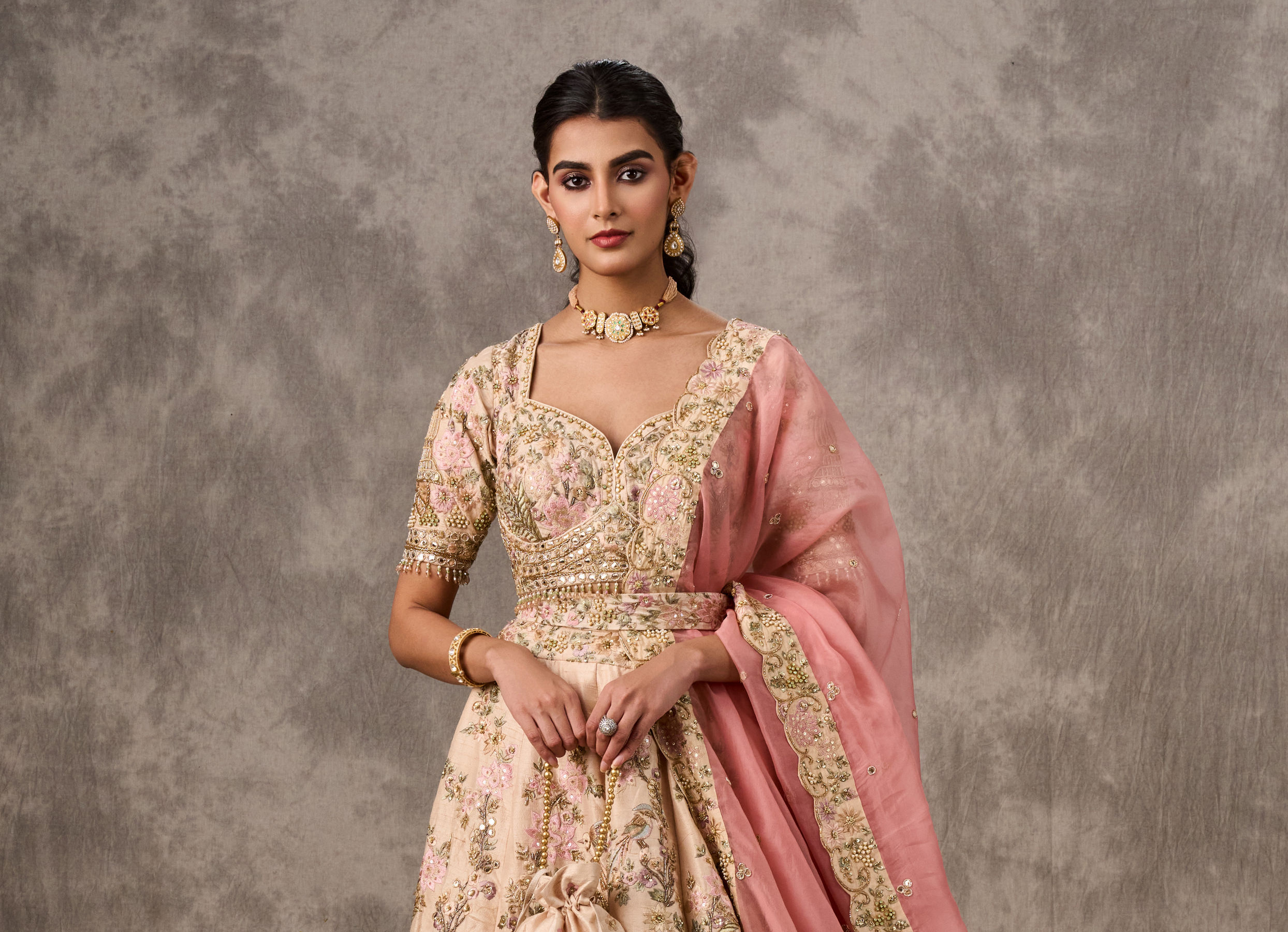 Twamev Women Radiant Cream Bridal Lehenga