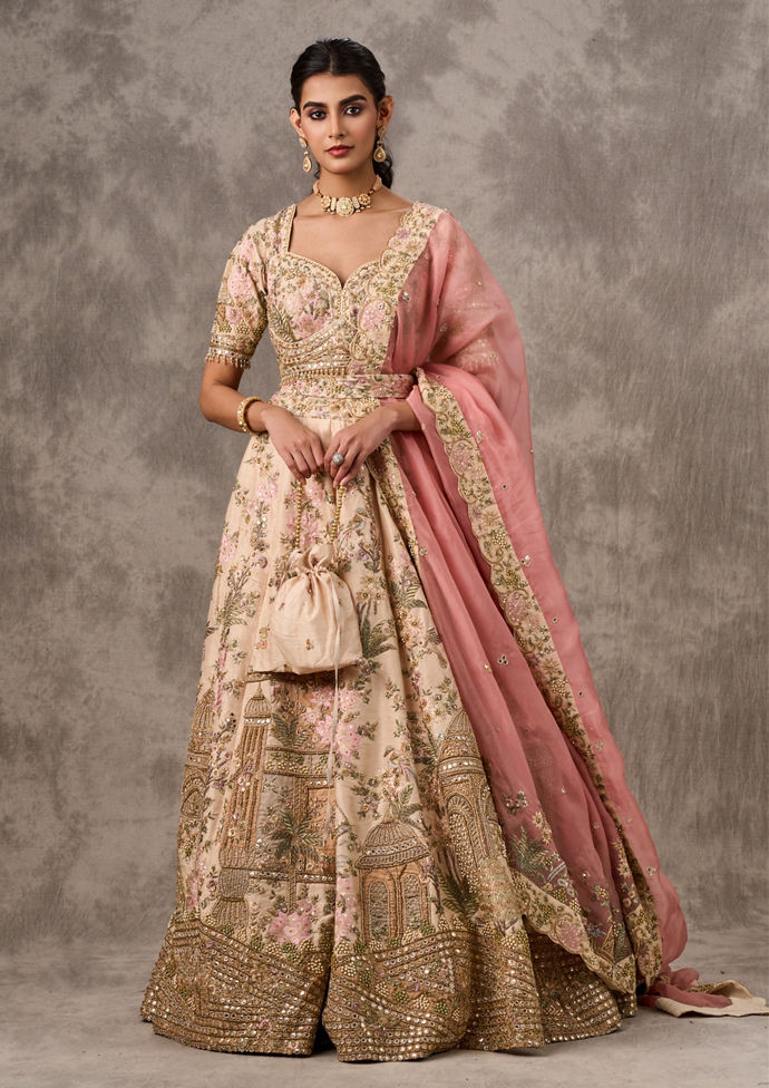 Twamev Women Radiant Cream Bridal Lehenga