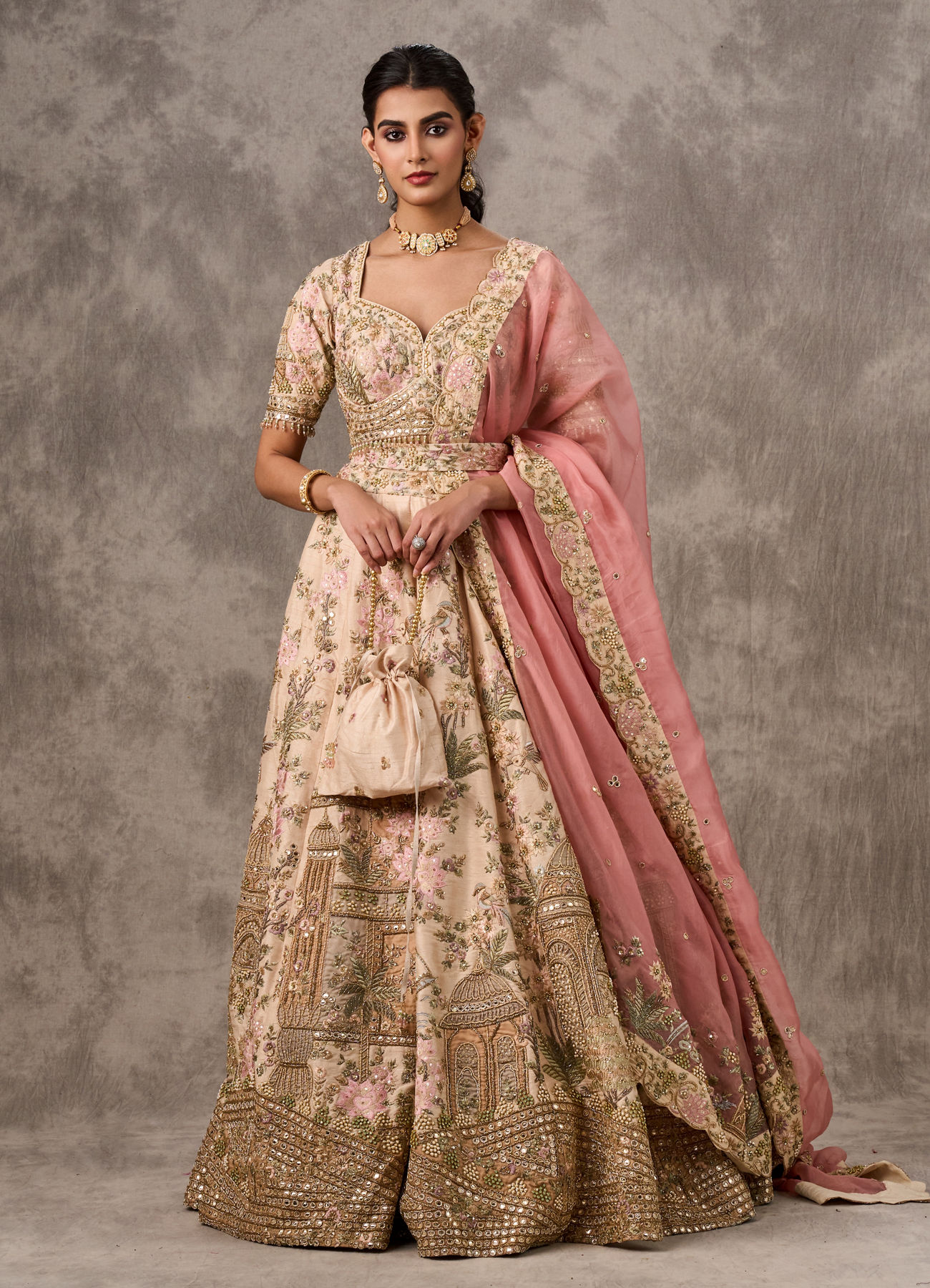 Twamev Women Radiant Cream Bridal Lehenga