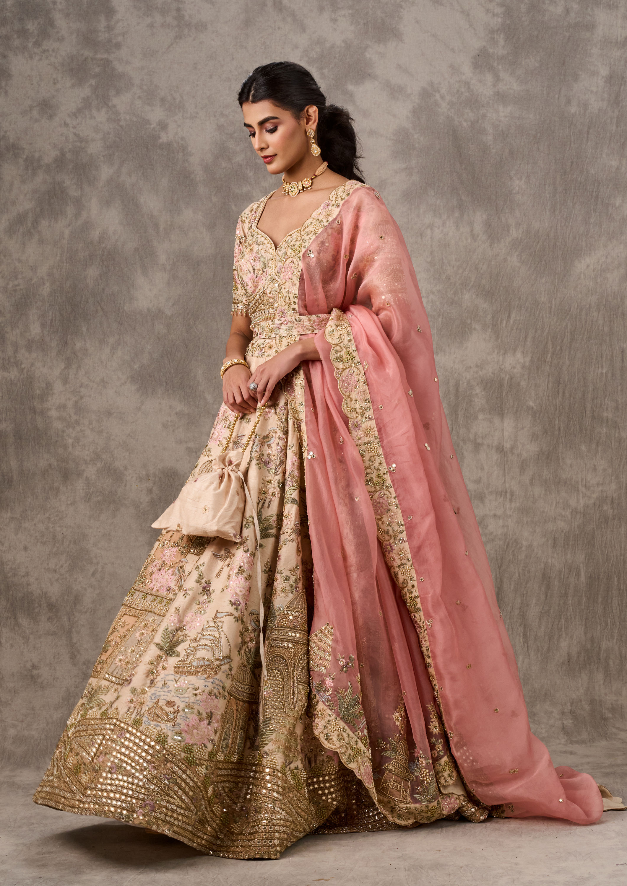 Twamev Women Radiant Cream Bridal Lehenga