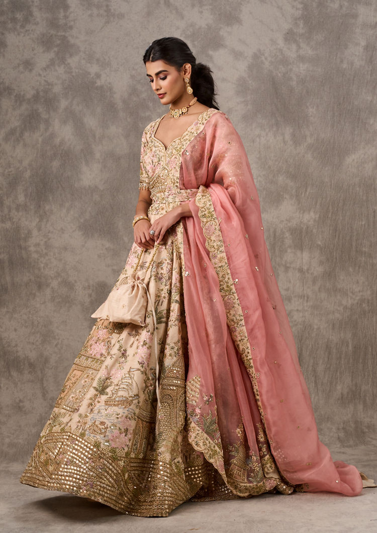 Twamev Women Radiant Cream Bridal Lehenga