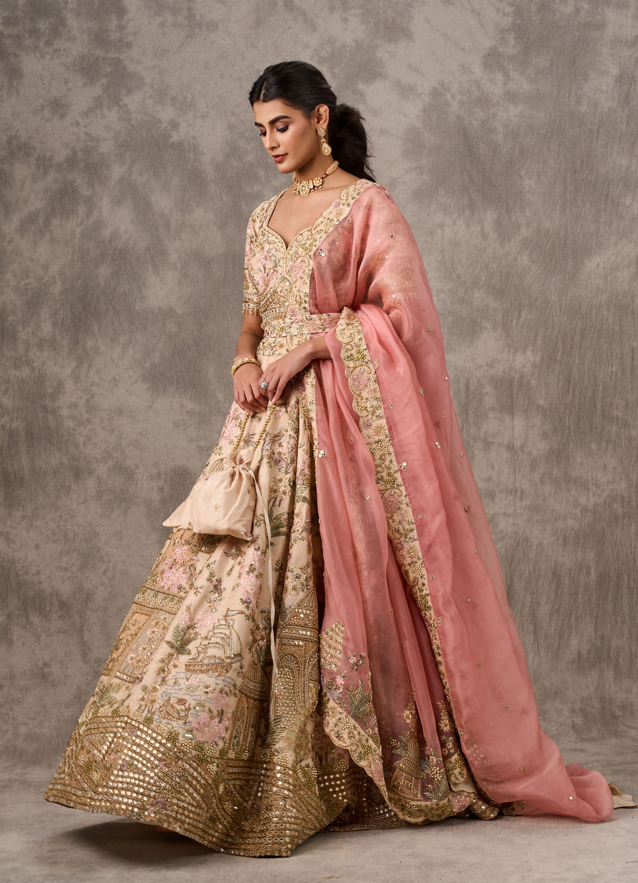 Twamev Women Radiant Cream Bridal Lehenga