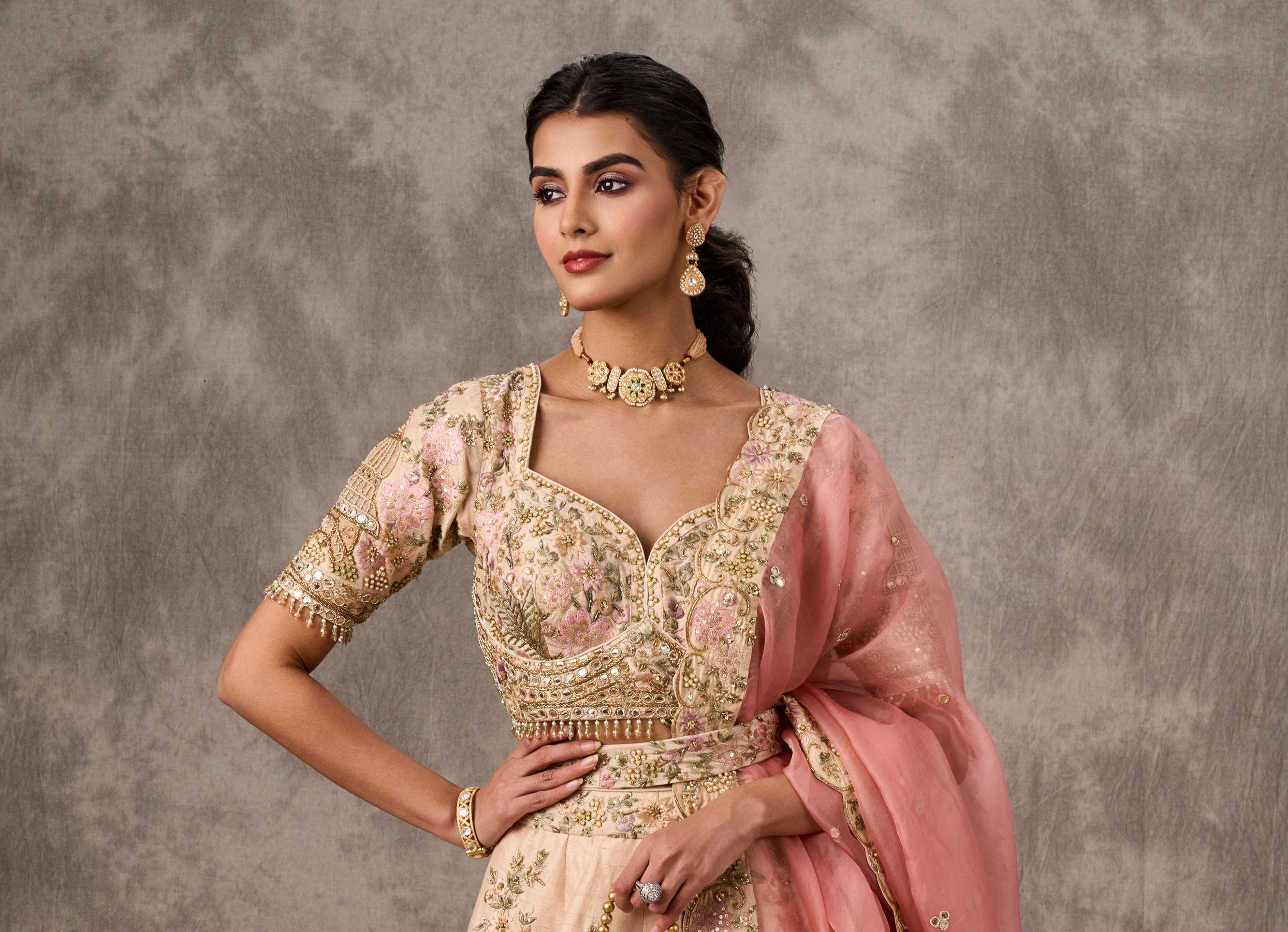 Twamev Women Radiant Cream Bridal Lehenga