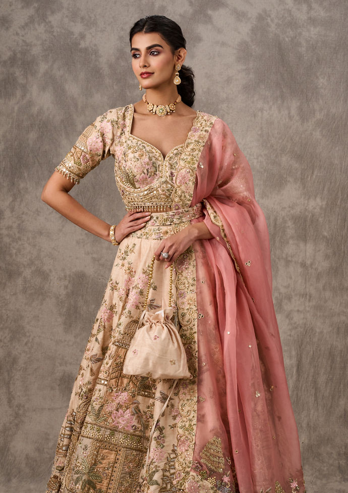 Twamev Women Radiant Cream Bridal Lehenga