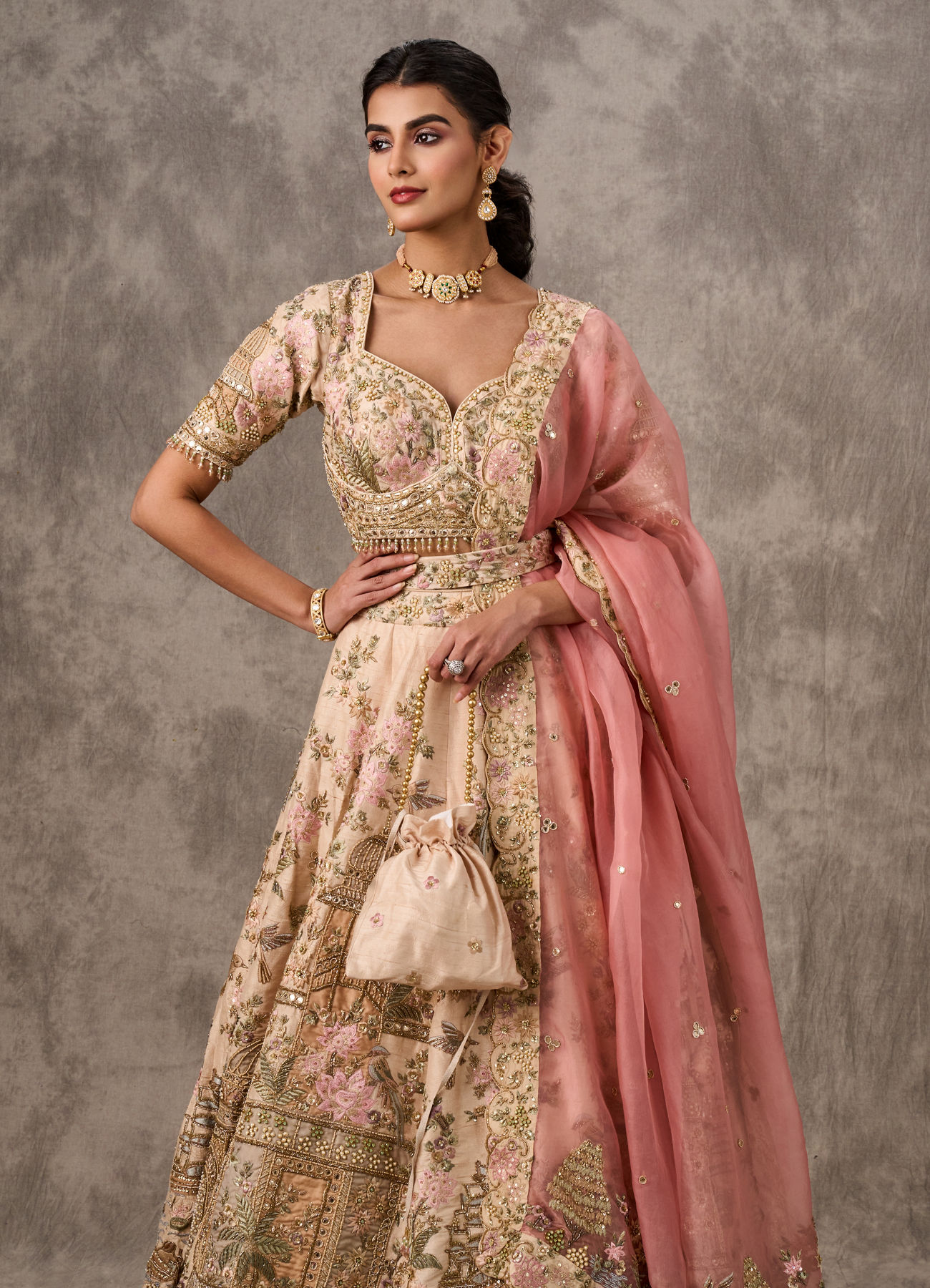 Twamev Women Radiant Cream Bridal Lehenga