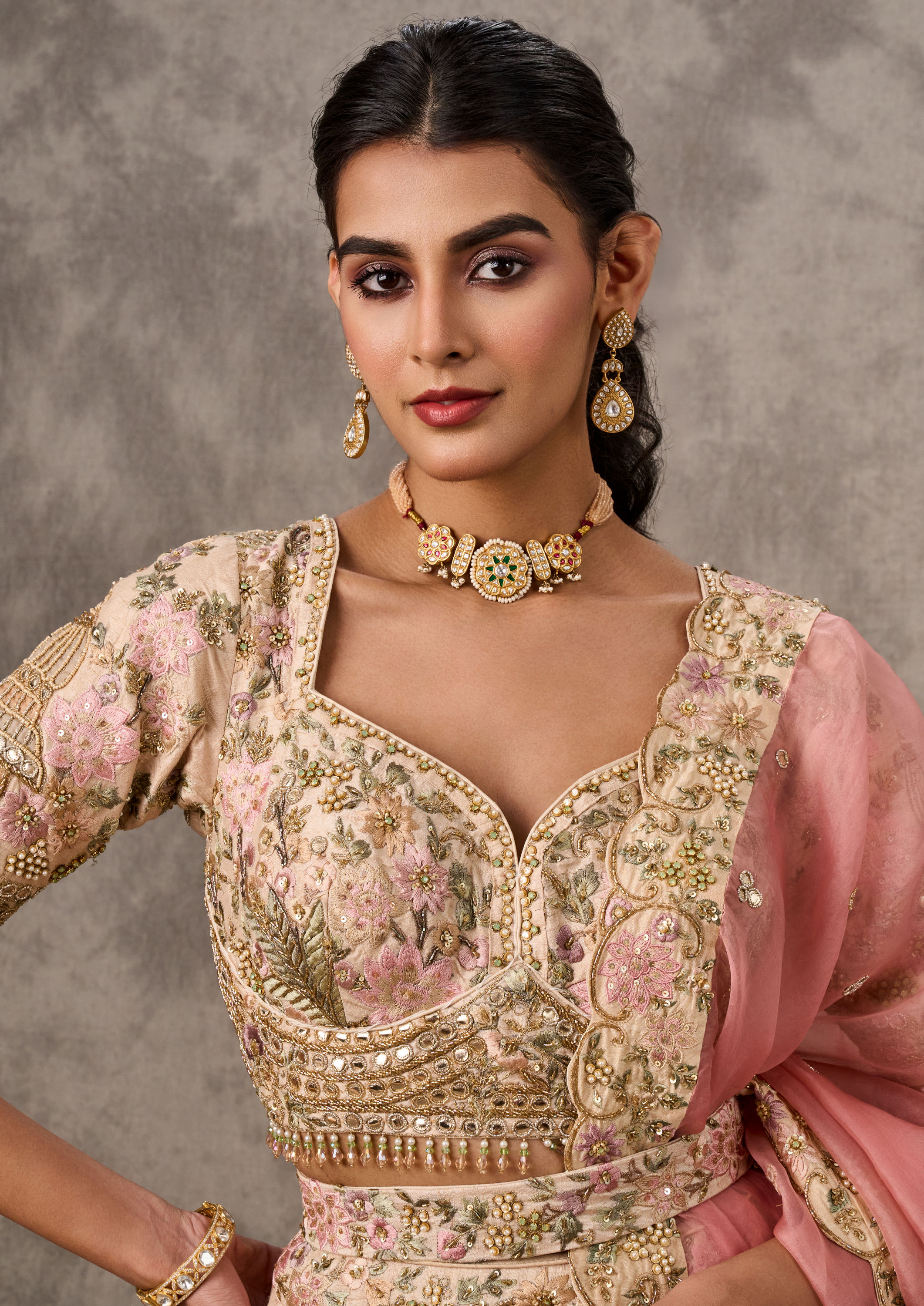 Twamev Women Radiant Cream Bridal Lehenga