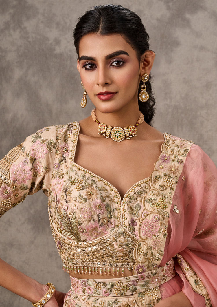 Twamev Women Radiant Cream Bridal Lehenga