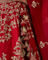 Twamev Women Rani Pink Raw Silk Zardosi Embroidered Bridal Lehenga