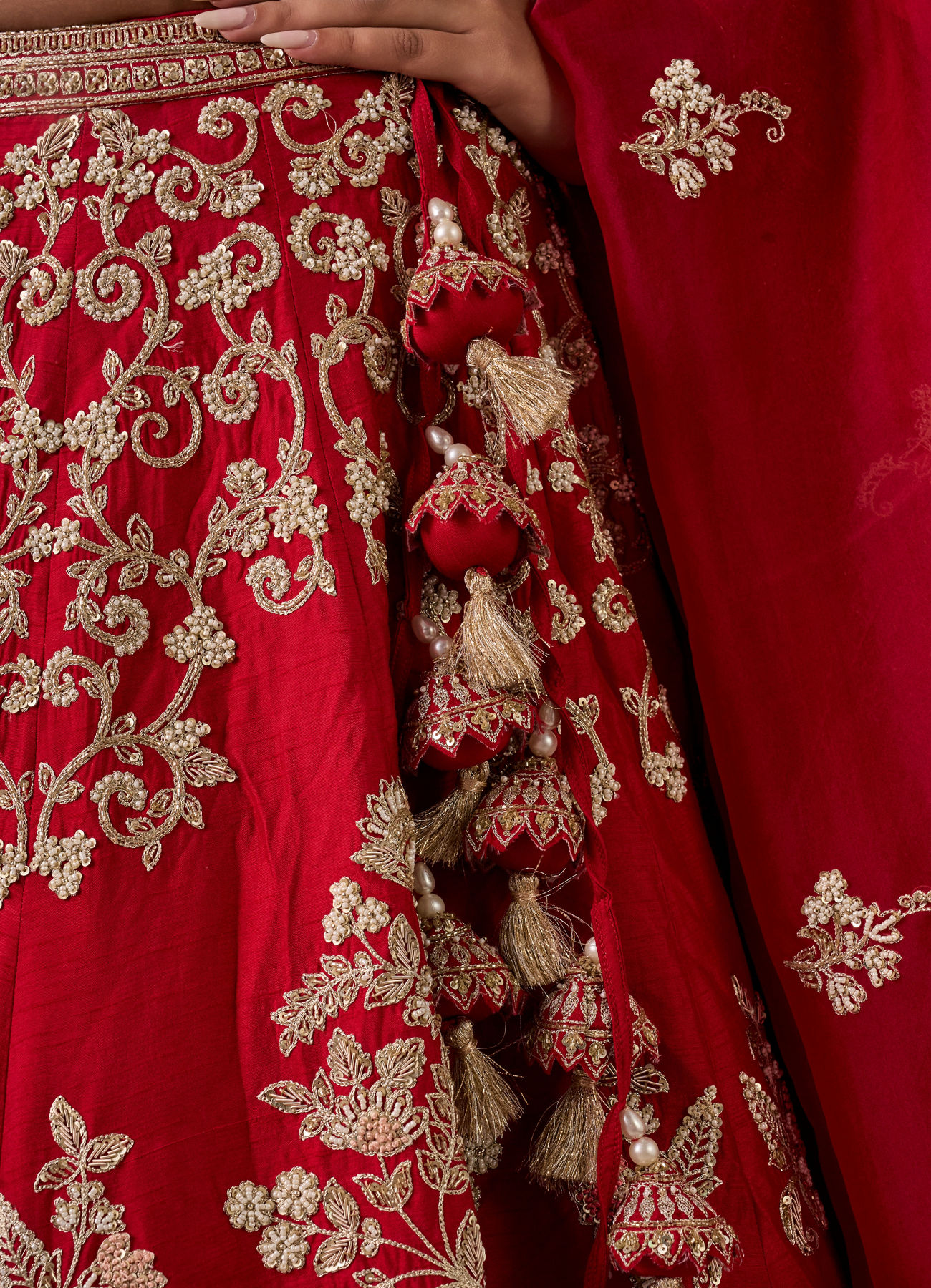 Twamev Women Rani Pink Raw Silk Zardosi Embroidered Bridal Lehenga